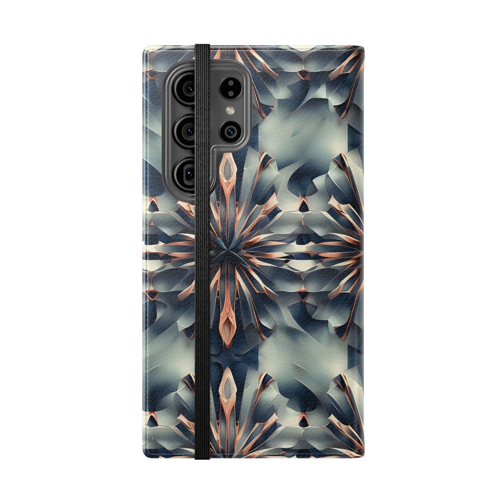 Obsidian Kaleidoscope Samsung Galaxy S23 Ultra Wallet Case - Elegant Abstract Flip Cover with Card Slots