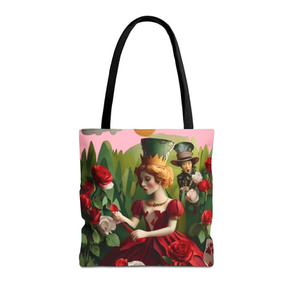 Regal Rose Court Tote Bag (16x16 & 18x18)- Whimsical Colorful Garden Scene, Reusable & Eco-Friendly