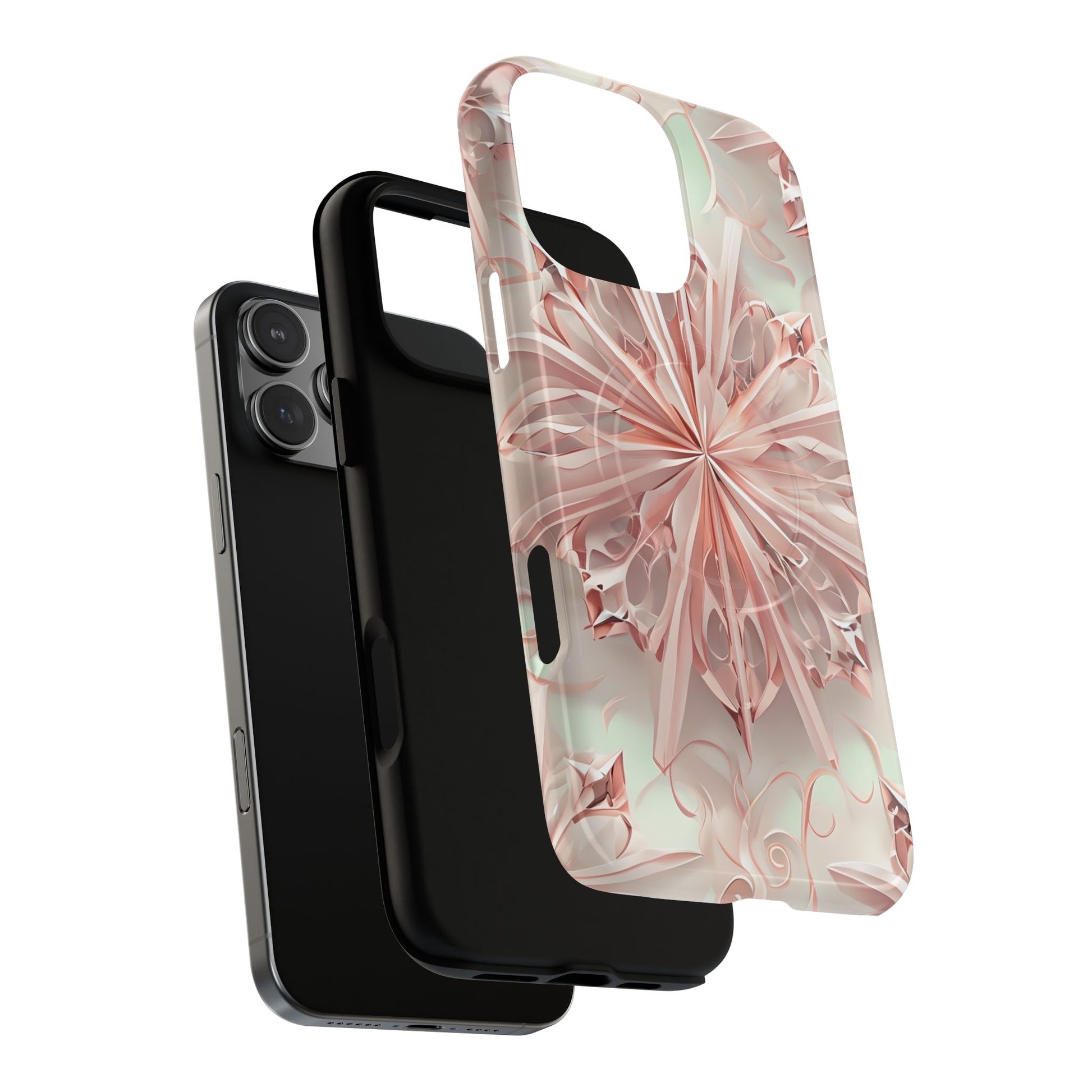 Blush Frost iPhone 16 Pro Max - Kaleidoscope Collection of MagSafe Compatible - Soft Pink Geometric Floral Design