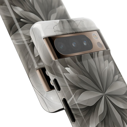 Silver Lotus - Elegant Monochrome Floral Google Pixel Tough Phone Case - Modern Lotus Design