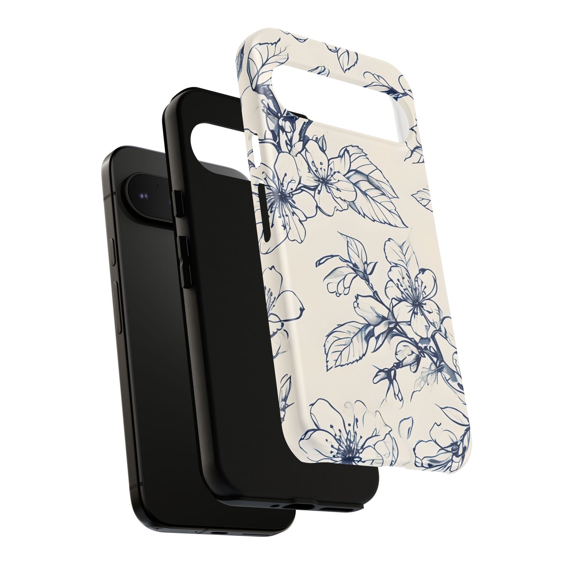 Blossom Sketch - Artistic Blue Floral Google Pixel 9 Pro XL - Tough Phone Case - Hand-Drawn Botanical Design