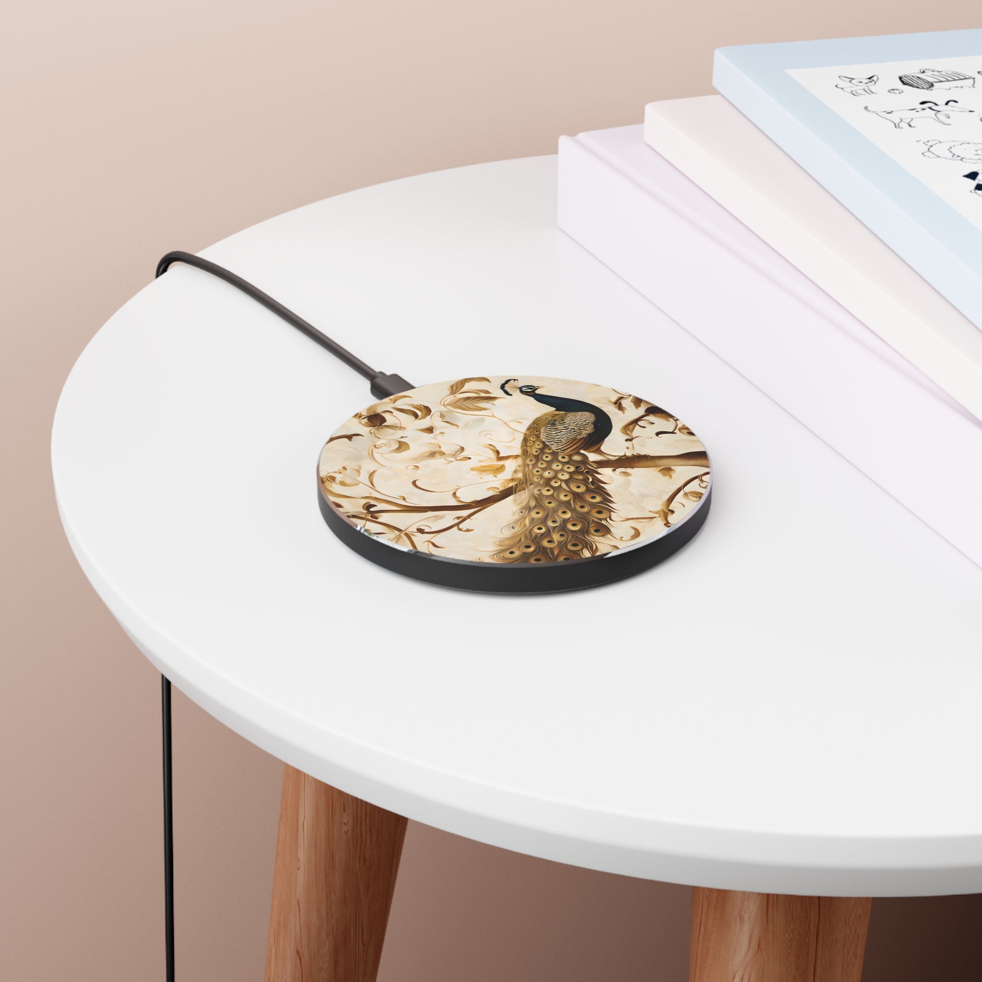 Golden Plumage Qi Wireless Charger - 10W Fast Charging Pad - MagSafe Compatible Designer Phone Charger