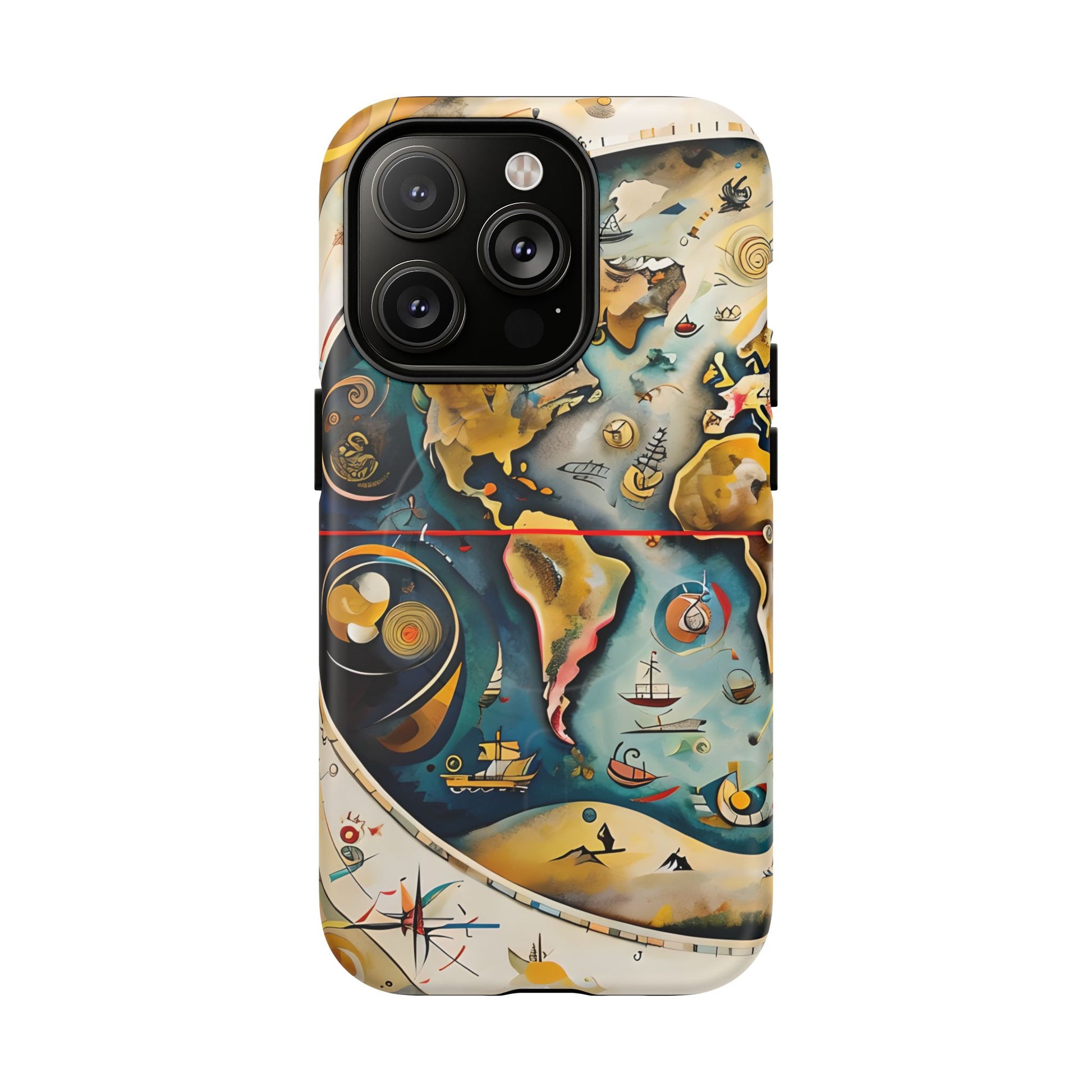 Celestial Map iPhone 14 Pro MagSafe Phone Case -Vintage Nautical World Map, Artistic Blue & Gold