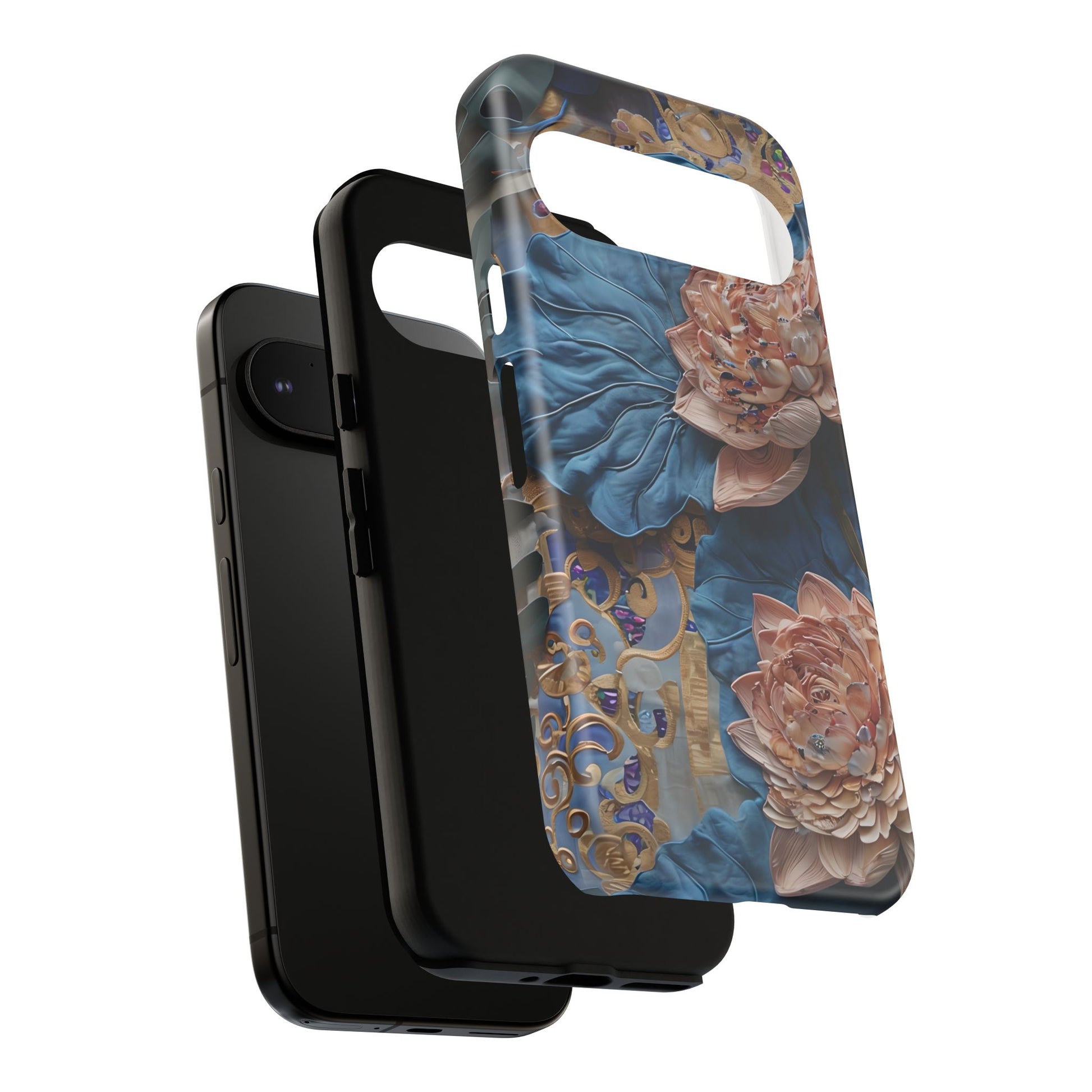 Peony Midnight Tapestry - Google Pixel 9 Pro - Elegant Blue & Blush Artful Phone Cover