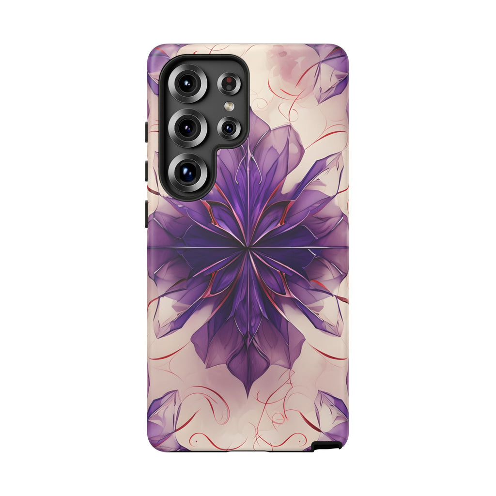 Violet Reverie - Kaleidoscope Collection Artistic Floral Burst - Samsung Galaxy S25 Ultra Tough Phone Case - Bold Purple Symmetrical Design