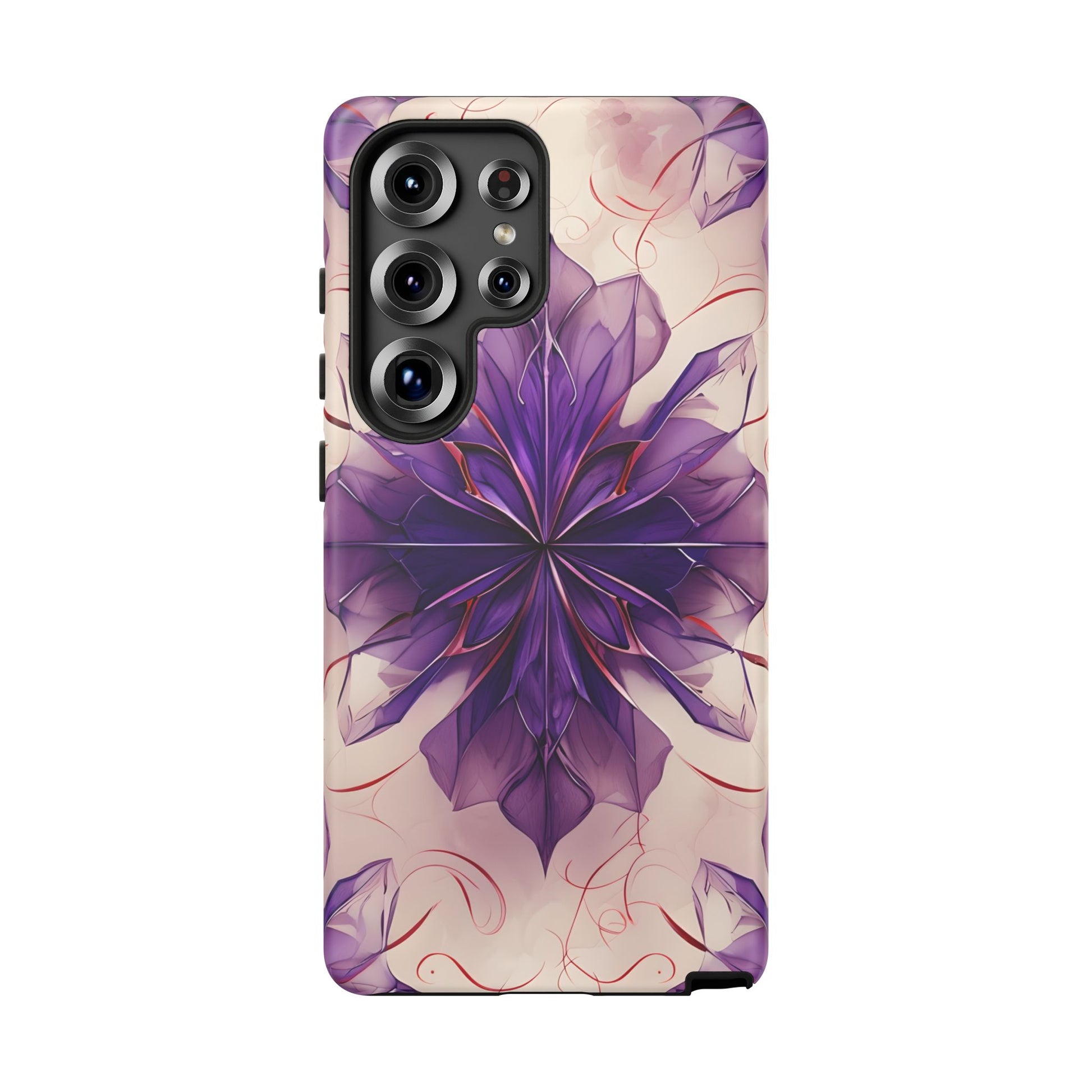 Violet Reverie - Kaleidoscope Collection Artistic Floral Burst - Samsung Galaxy S25 Ultra Tough Phone Case - Bold Purple Symmetrical Design