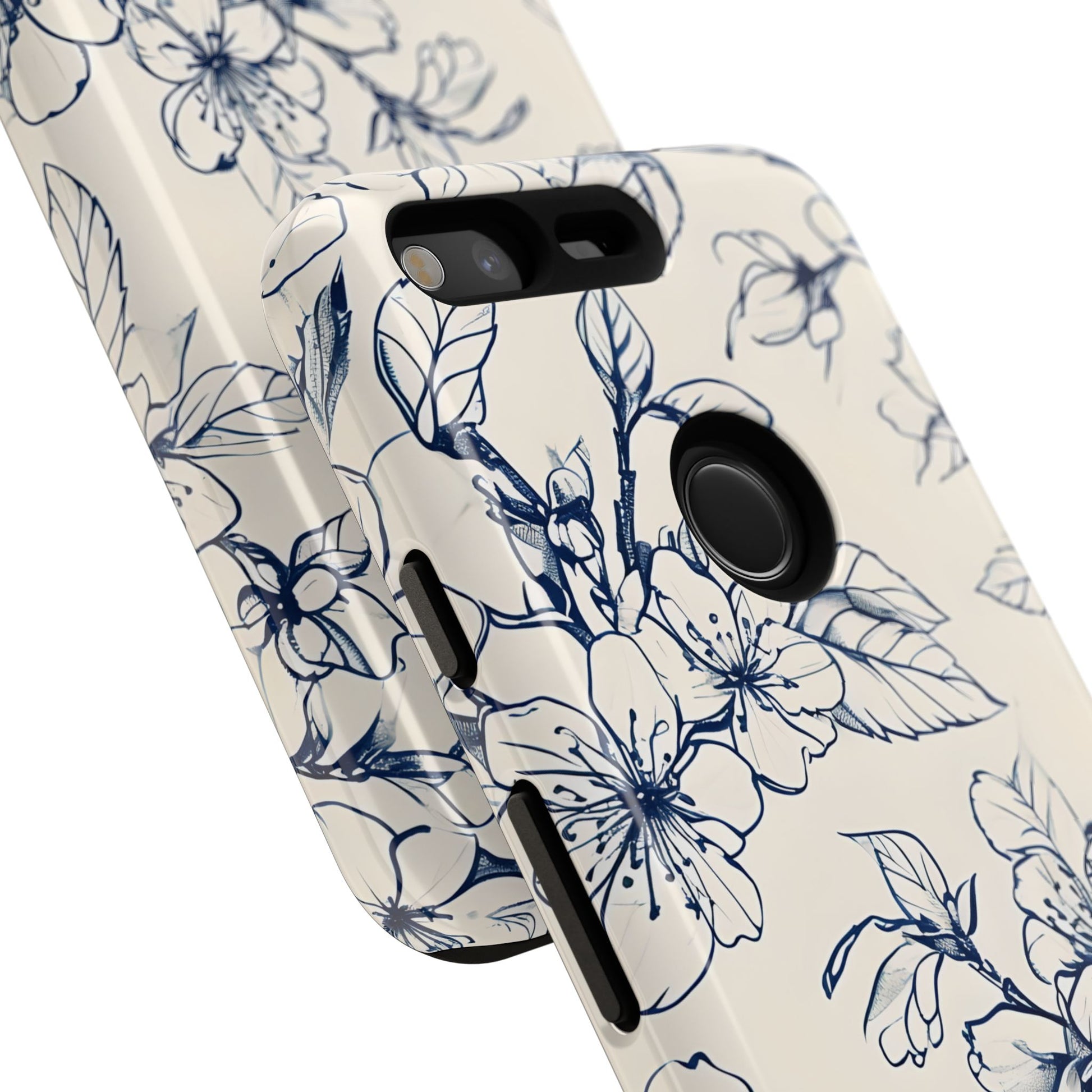 Blossom Sketch - Artistic Blue Floral Google Pixel - Tough Phone Case - Hand-Drawn Botanical Design