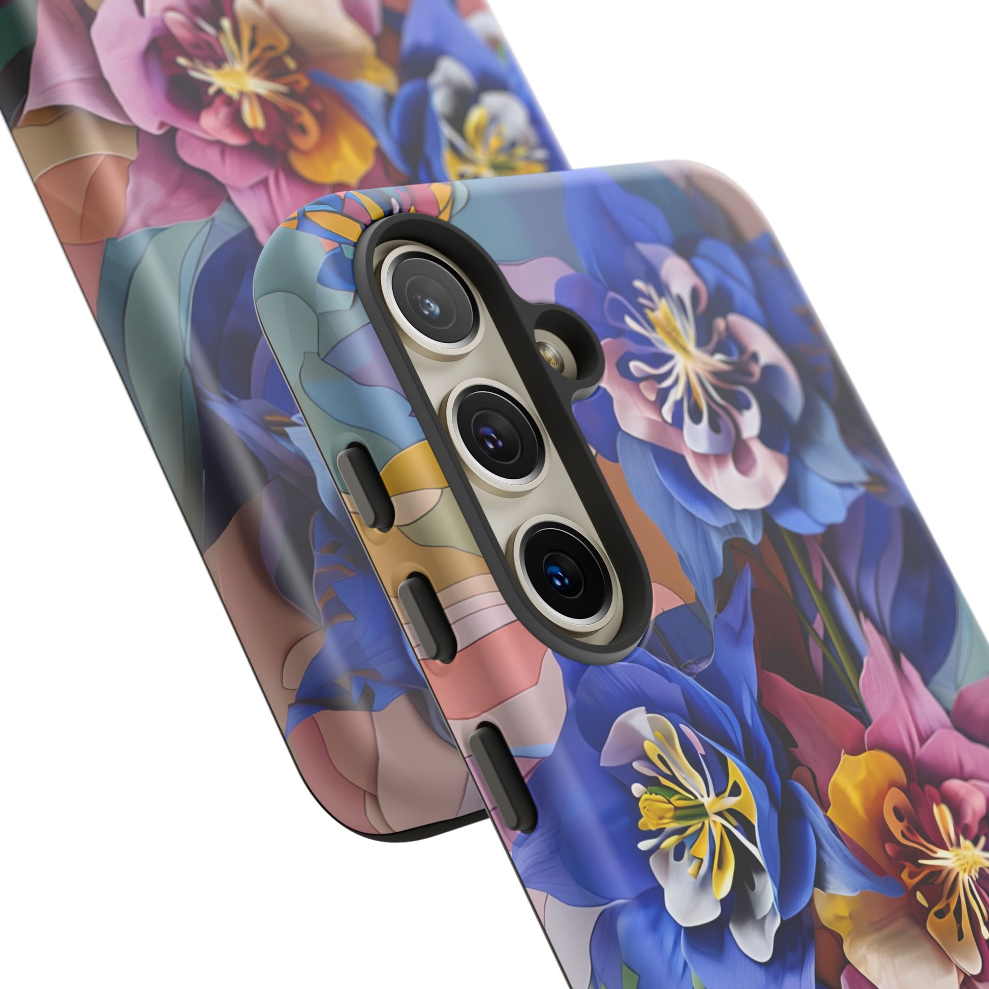 Blue Columbine Carnivale - Artistic Floral & Butterfly Samsung S24 Tough Phone Case - Vibrant Botanical Design