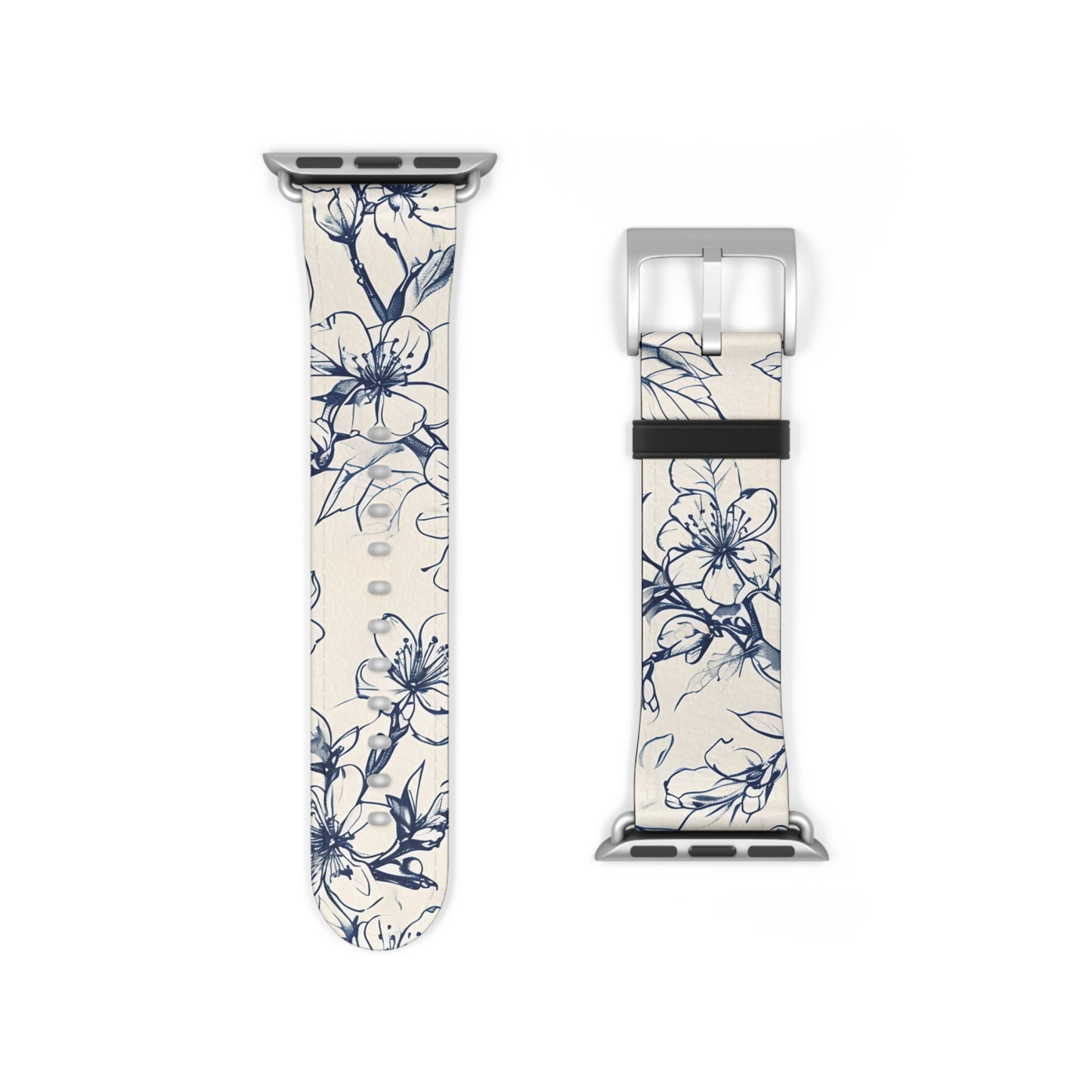 Blossom Sketch Apple Watch Band - Minimalist Blue and White Strap