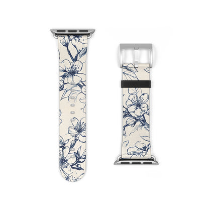 Blossom Sketch Apple Watch Band - Minimalist Blue and White Strap