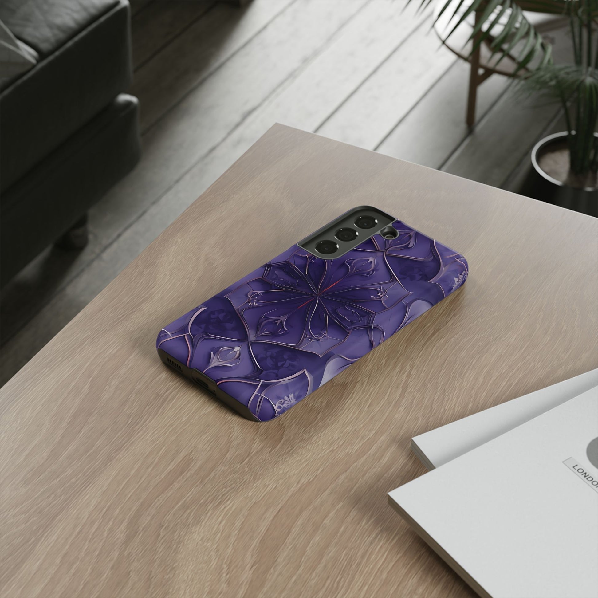 Violet Nebula - Kaleidoscope Collection Artistic Floral Burst - Samsung Galaxy S22 Tough Phone Case - Bold Purple Symmetrical Design