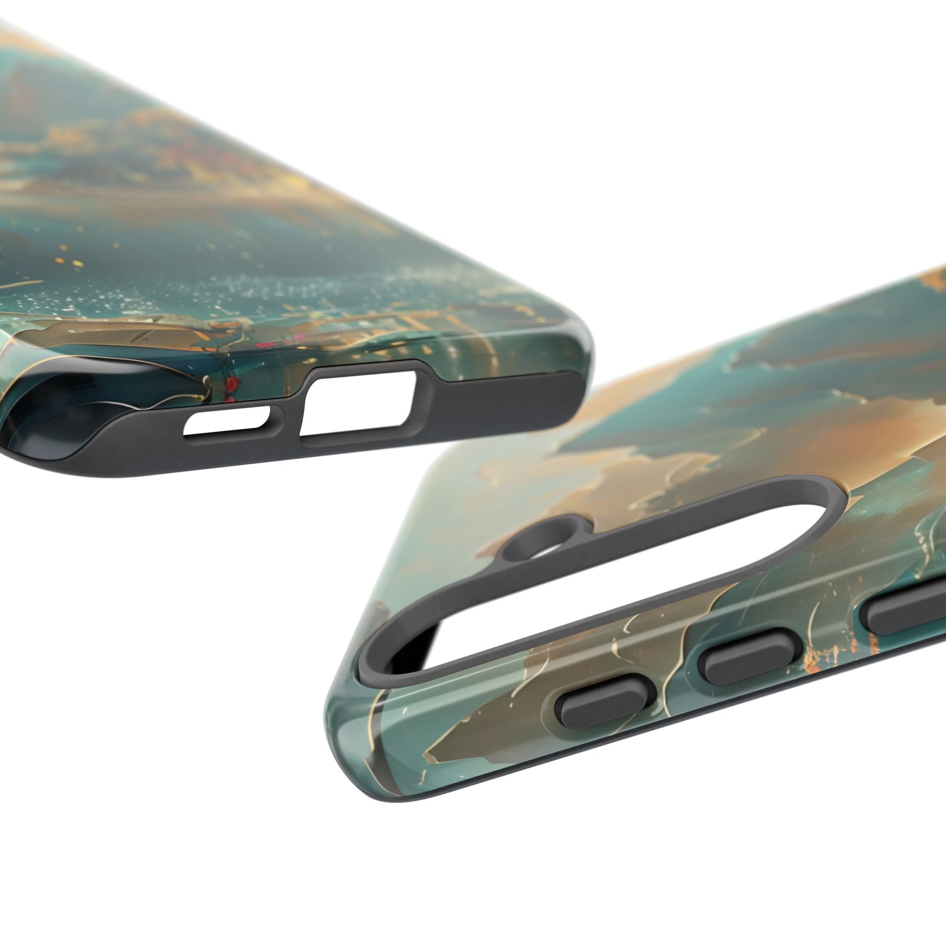 Misty Horizon - Serene Landscape Art Samsung Galaxy S25 Tough Phone Case - Tranquil Mountain & Lake Design