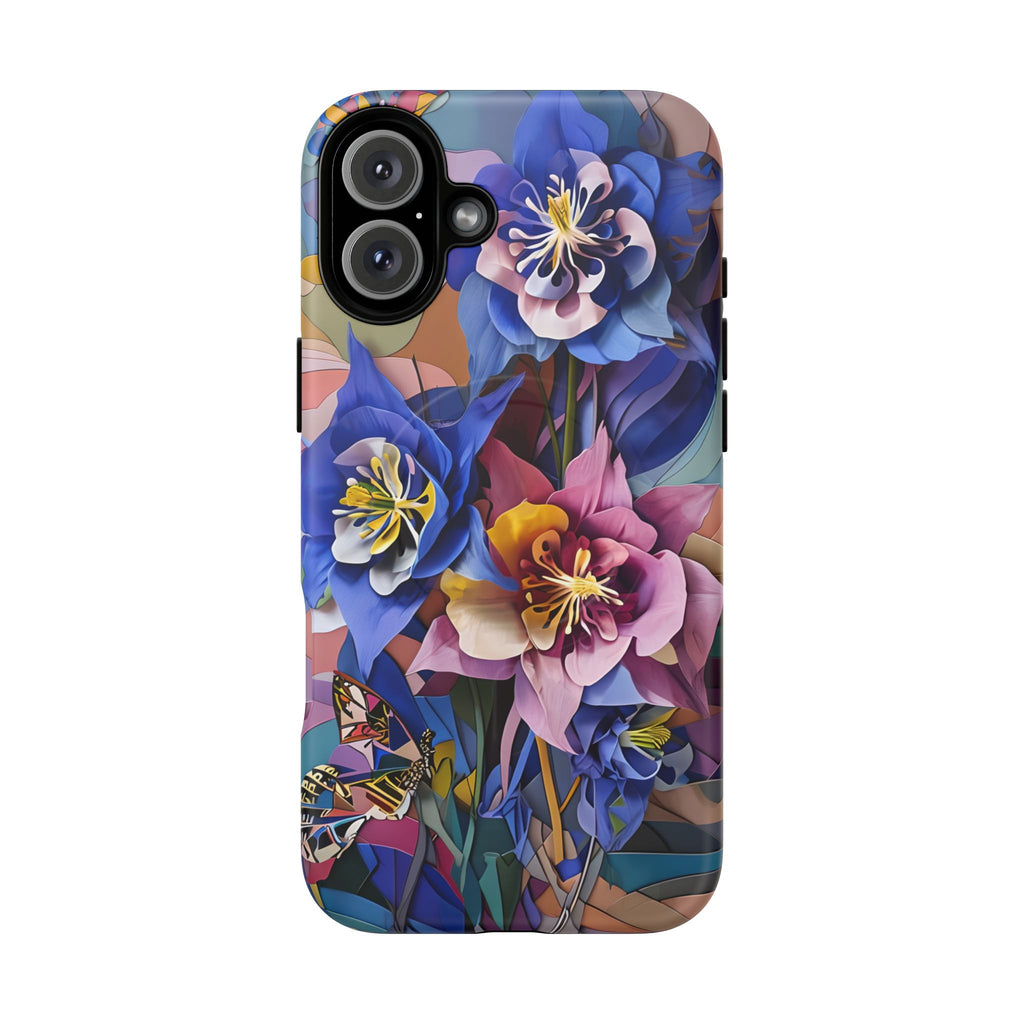 Blue Columbine Carnivale - Artistic Floral & Butterfly iPhone 16 Plus MagSafe Phone Case - Vibrant Botanical Design