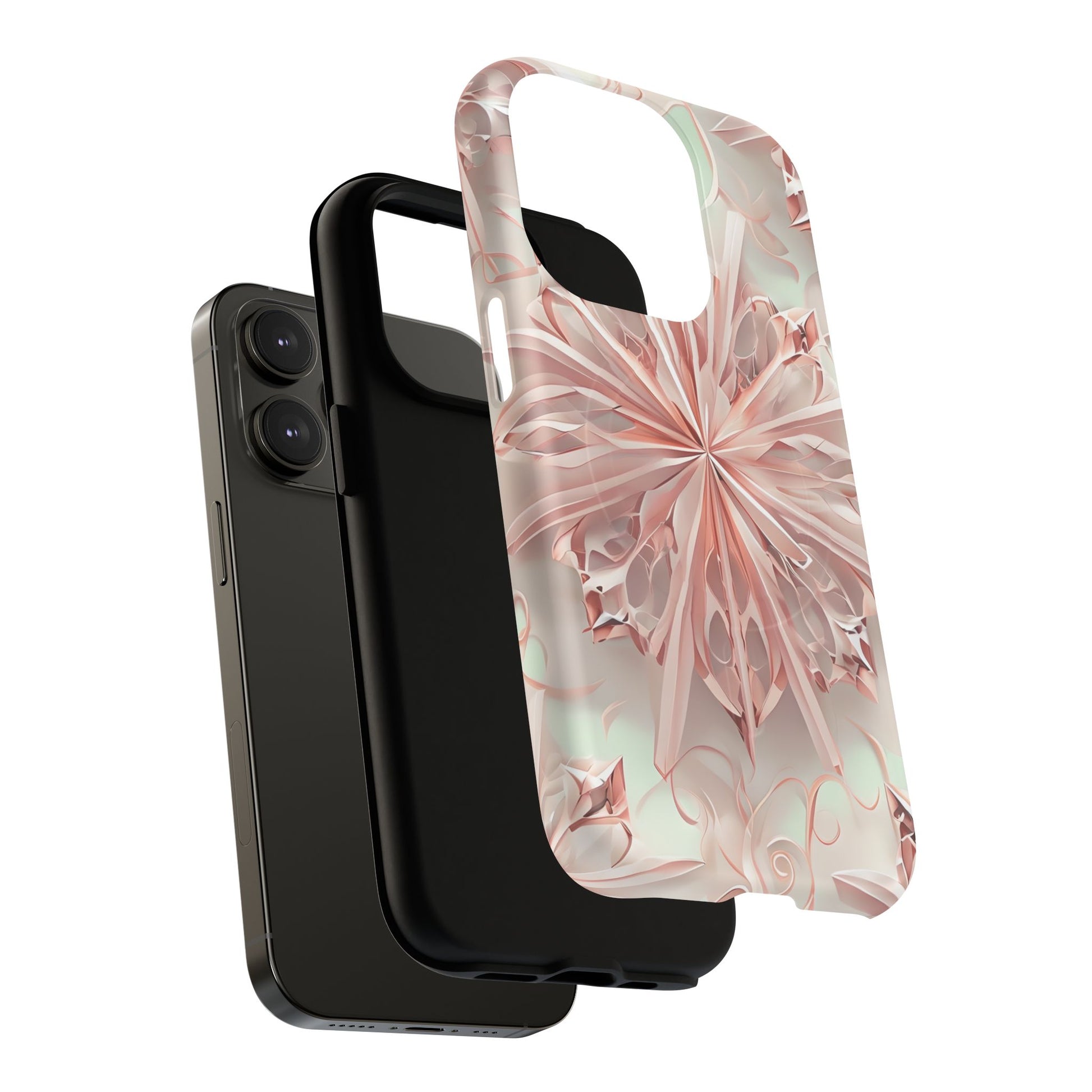 Blush Frost iPhone 14 Pro - Kaleidoscope Collection of MagSafe Compatible - Soft Pink Geometric Floral Design