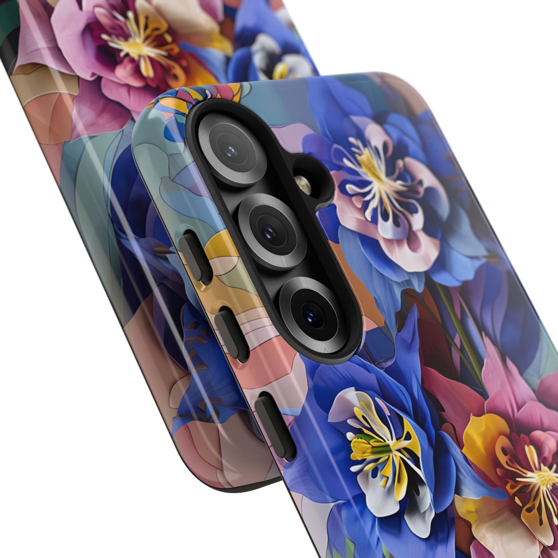 Blue Columbine Carnivale - Artistic Floral & Butterfly Samsung S25 Tough Phone Case - Vibrant Botanical Design