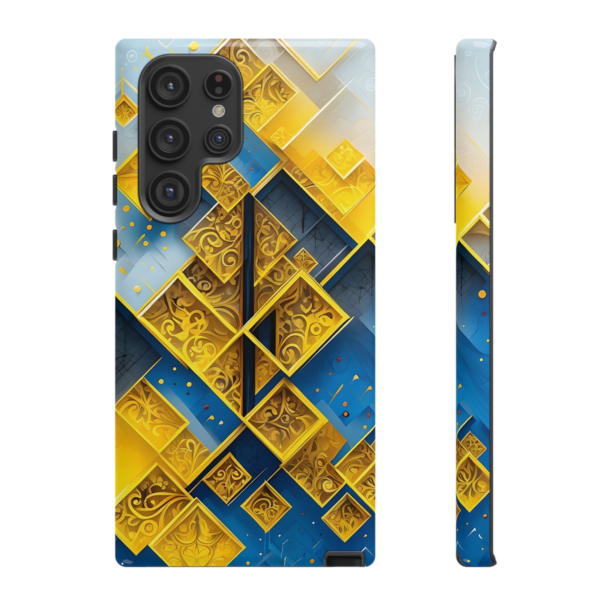 Golden Ascent Luxe Geometric Samsung Galaxy S22 Ultra Tough Case - Elegant Abstract Gold Design