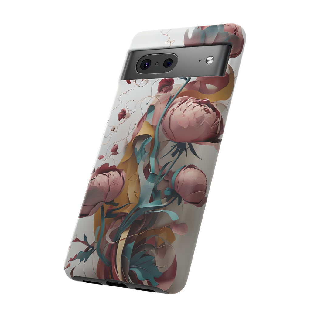 Blushing Peony Veil - Elegant Painterly Floral Google Pixel 7 Tough Phone Case - Soft Blush & Teal Peony Design
