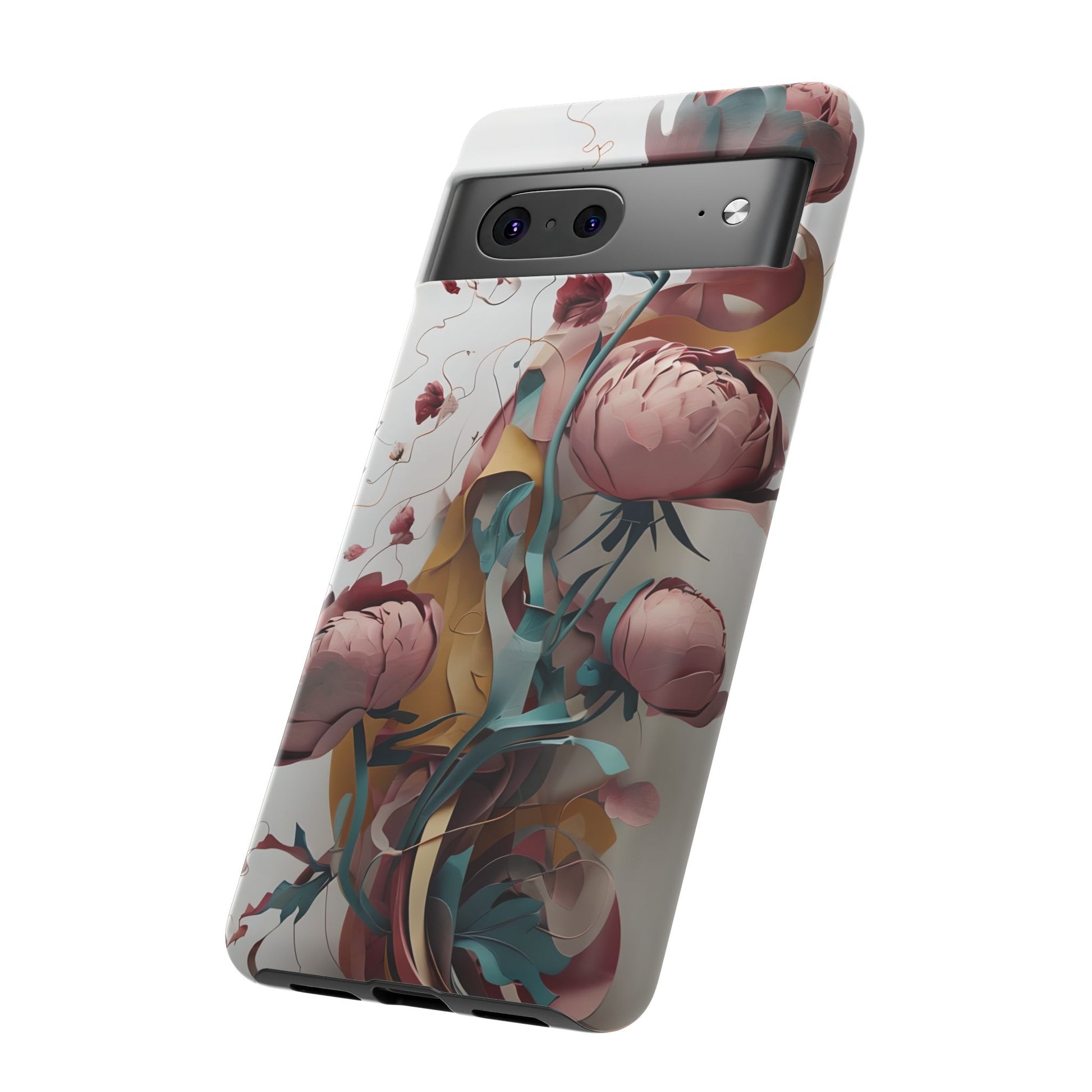 Blushing Peony Veil - Elegant Painterly Floral Google Pixel 7 Tough Phone Case - Soft Blush & Teal Peony Design