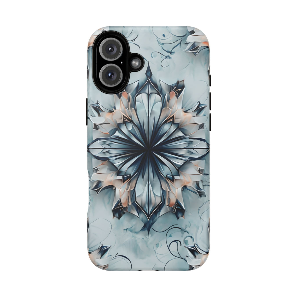 Indigo Mirage - Artistic Kaleidoscope Collection Artistic Floral - iPhone 16 Plus MagSafe Phone Case -Bold Indigo Symmetrical Design