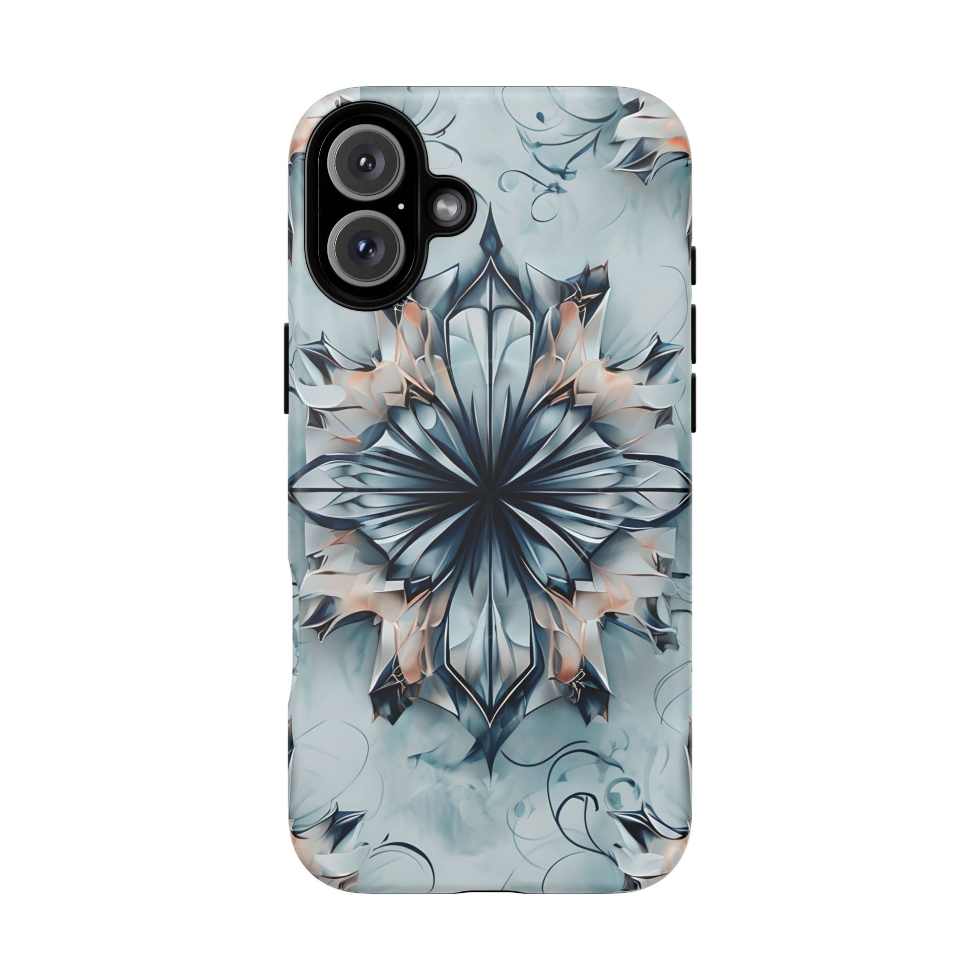 Indigo Mirage - Artistic Kaleidoscope Collection Artistic Floral - iPhone 16 Plus MagSafe Phone Case -Bold Indigo Symmetrical Design