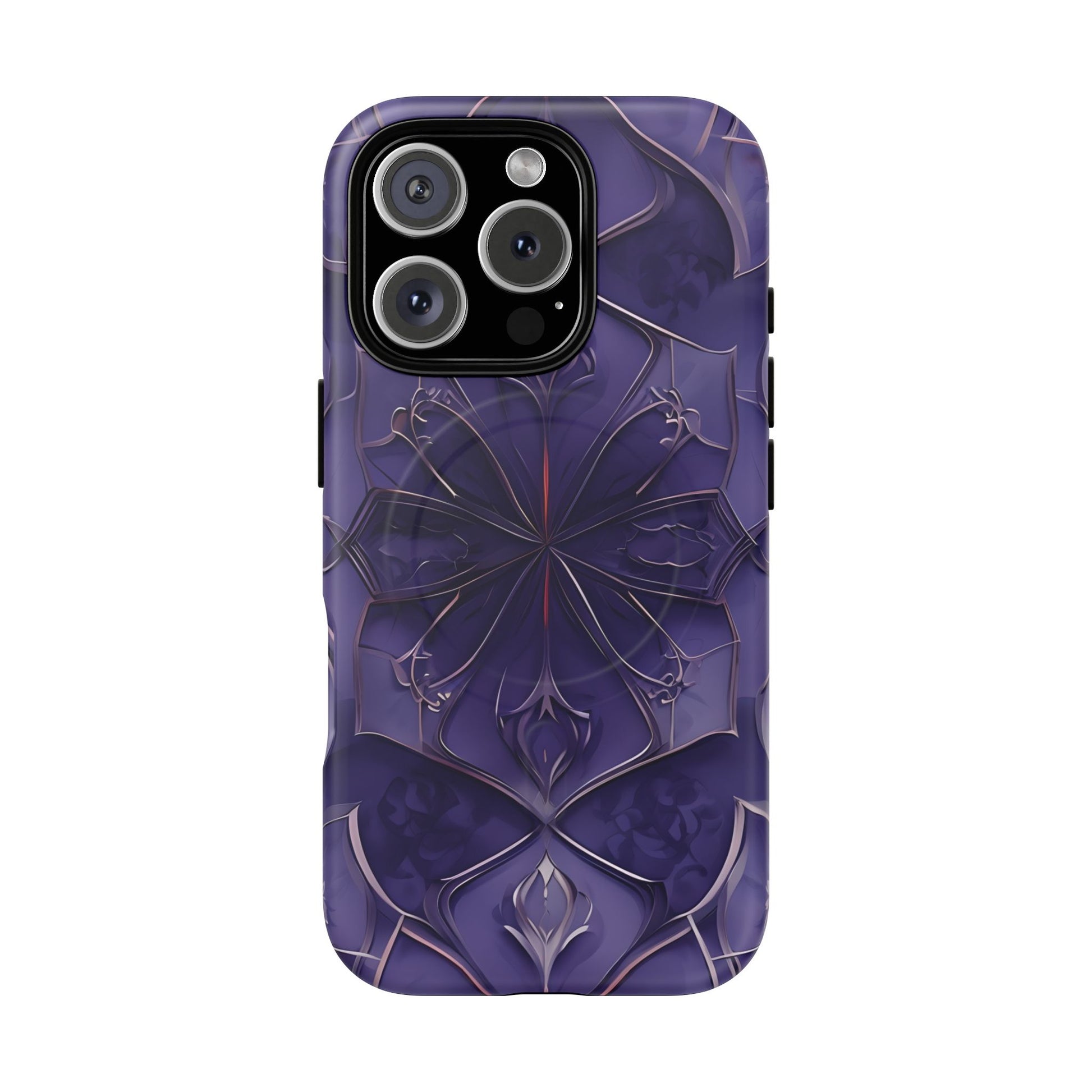 Violet Nebula - Kaleidoscope Collection Artistic Floral Burst - iPhone 16 Pro MagSafe Phone Case -Bold Purple Symmetrical Design