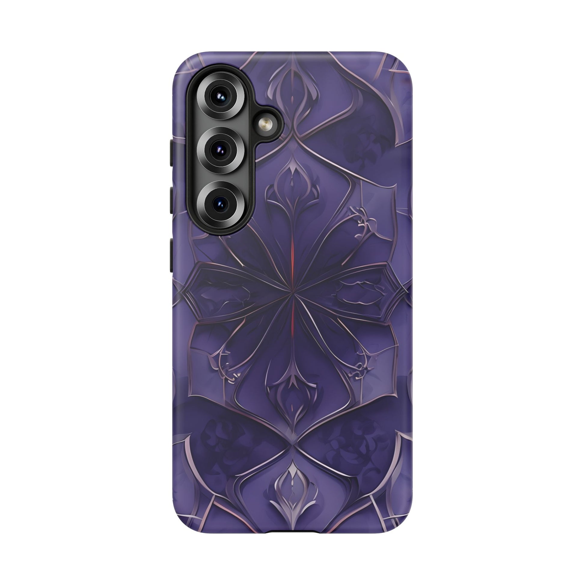 Violet Nebula - Kaleidoscope Collection Artistic Floral Burst - Samsung Galaxy S25 Tough Phone Case - Bold Purple Symmetrical Design