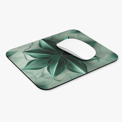 Emerald Bloom mouse pad in workspace with mouse showing emerald floral artwork