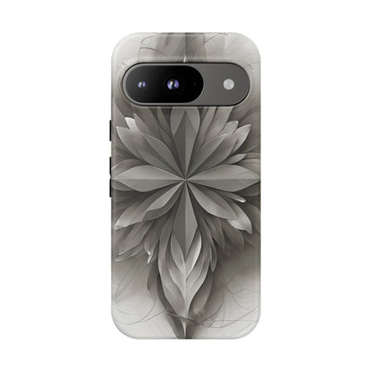 Silver Lotus - Elegant Monochrome Floral Google Pixel Tough Phone Case - Modern Lotus Design