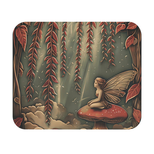 Willow Whisper mouse pad featuring woodland botanical illustration in earthy tones