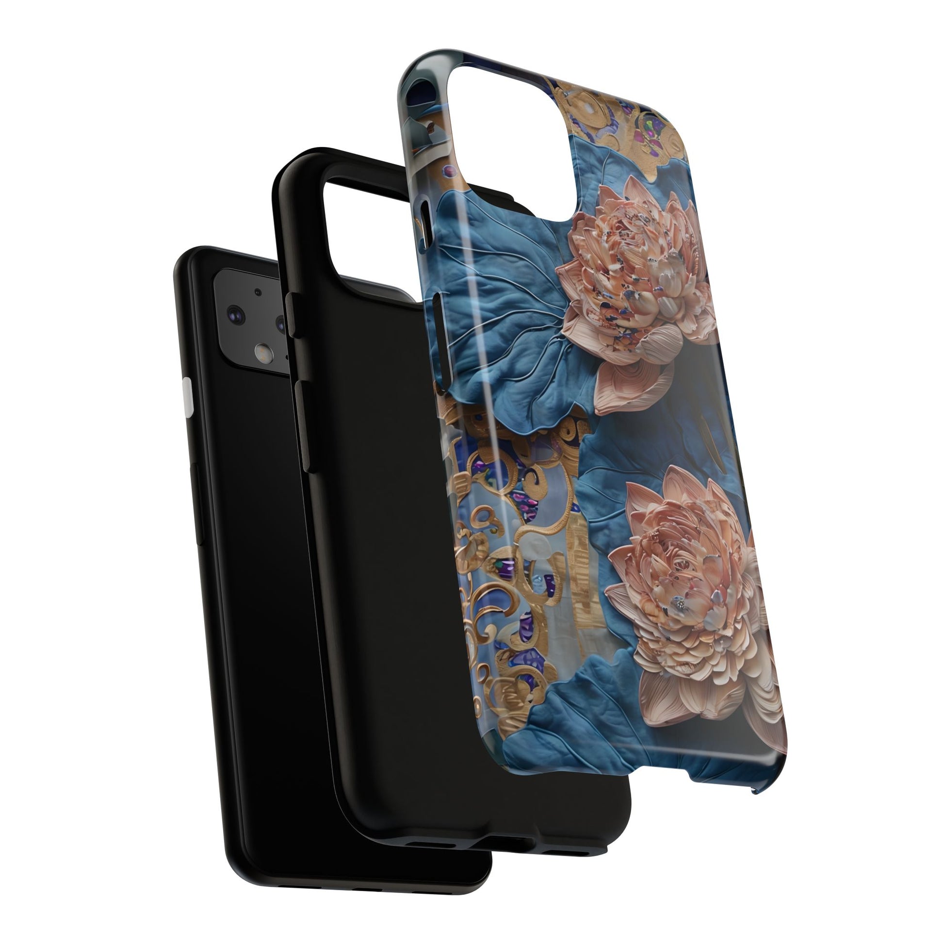 Peony Midnight Tapestry - Google Pixel 4 - Elegant Blue & Blush Artful Phone Cover