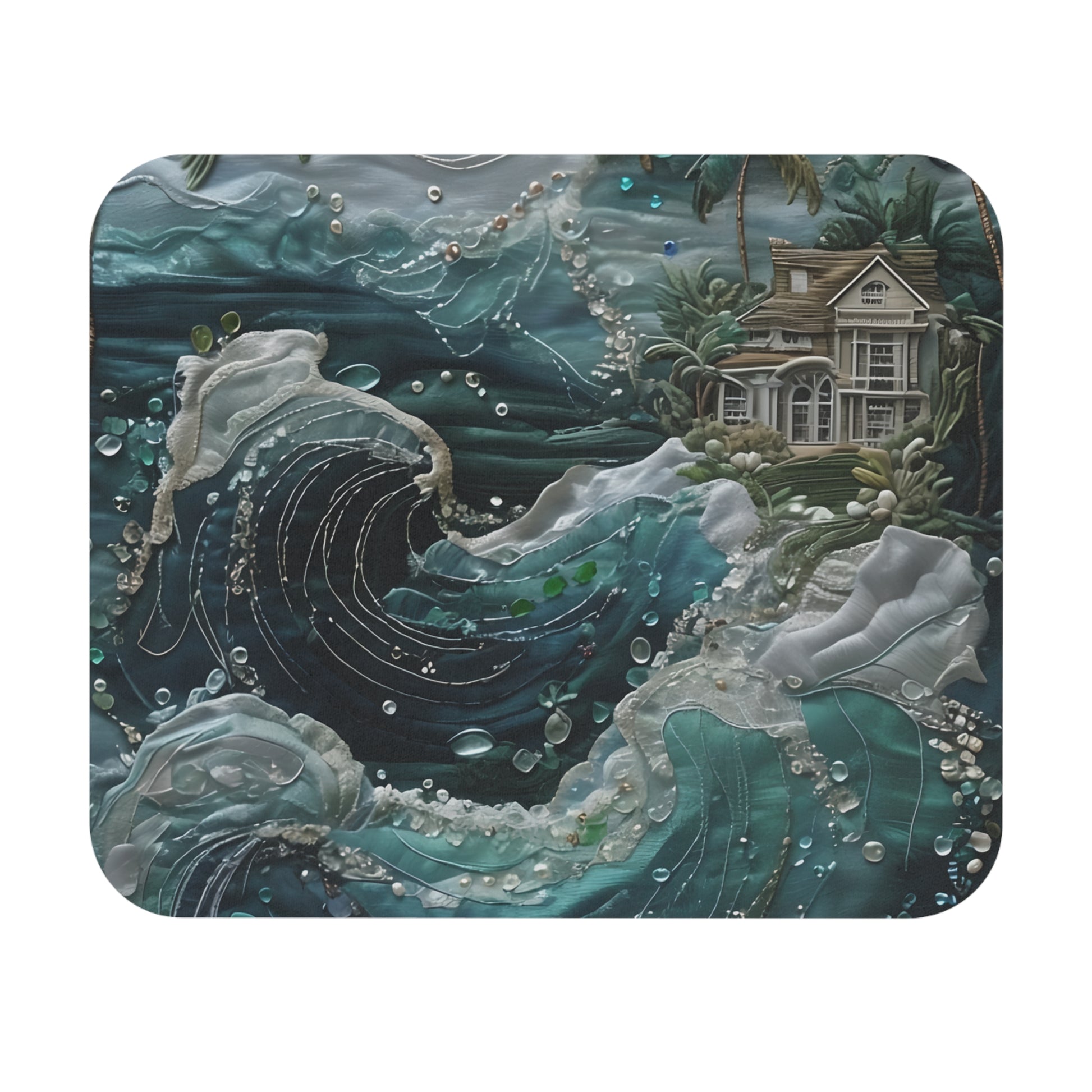 Tropical Midnight Wave Mouse Pad - Tech-Inspired 9x8 " Non-Slip Mat for Home Office & Gamers