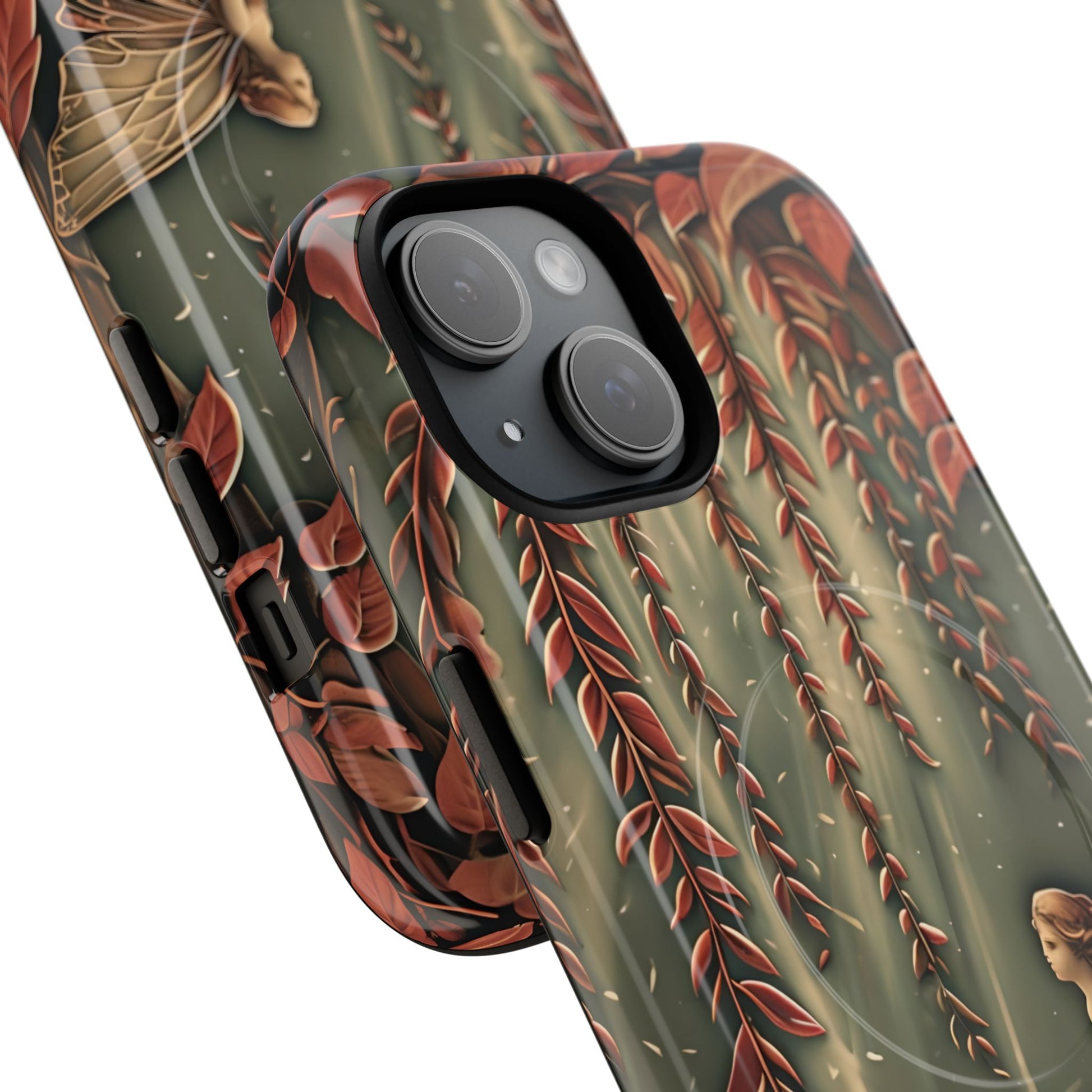 Willow Whisper - Tranquil Nature Art iPhone 15 MagSafe Phone Case - Serene Willow Tree & Meditative Figure Design