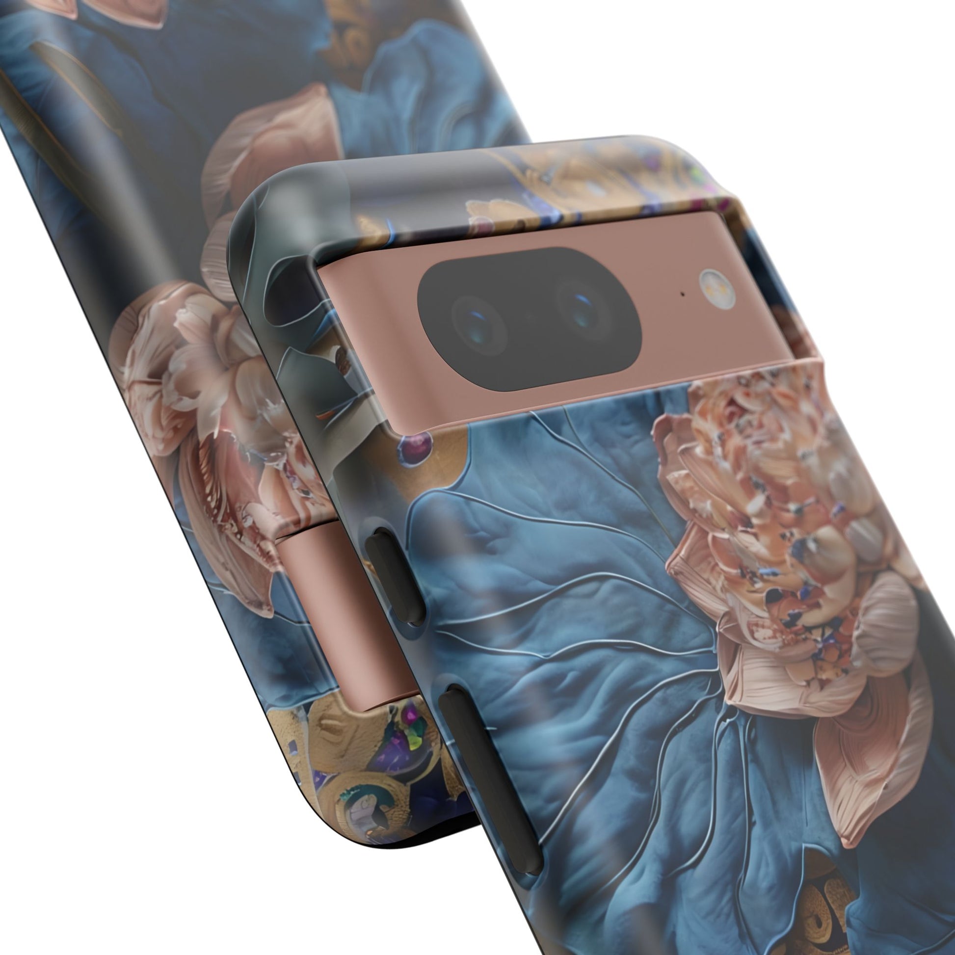 Peony Midnight Tapestry - Google Pixel 8 - Elegant Blue & Blush Artful Phone Cover