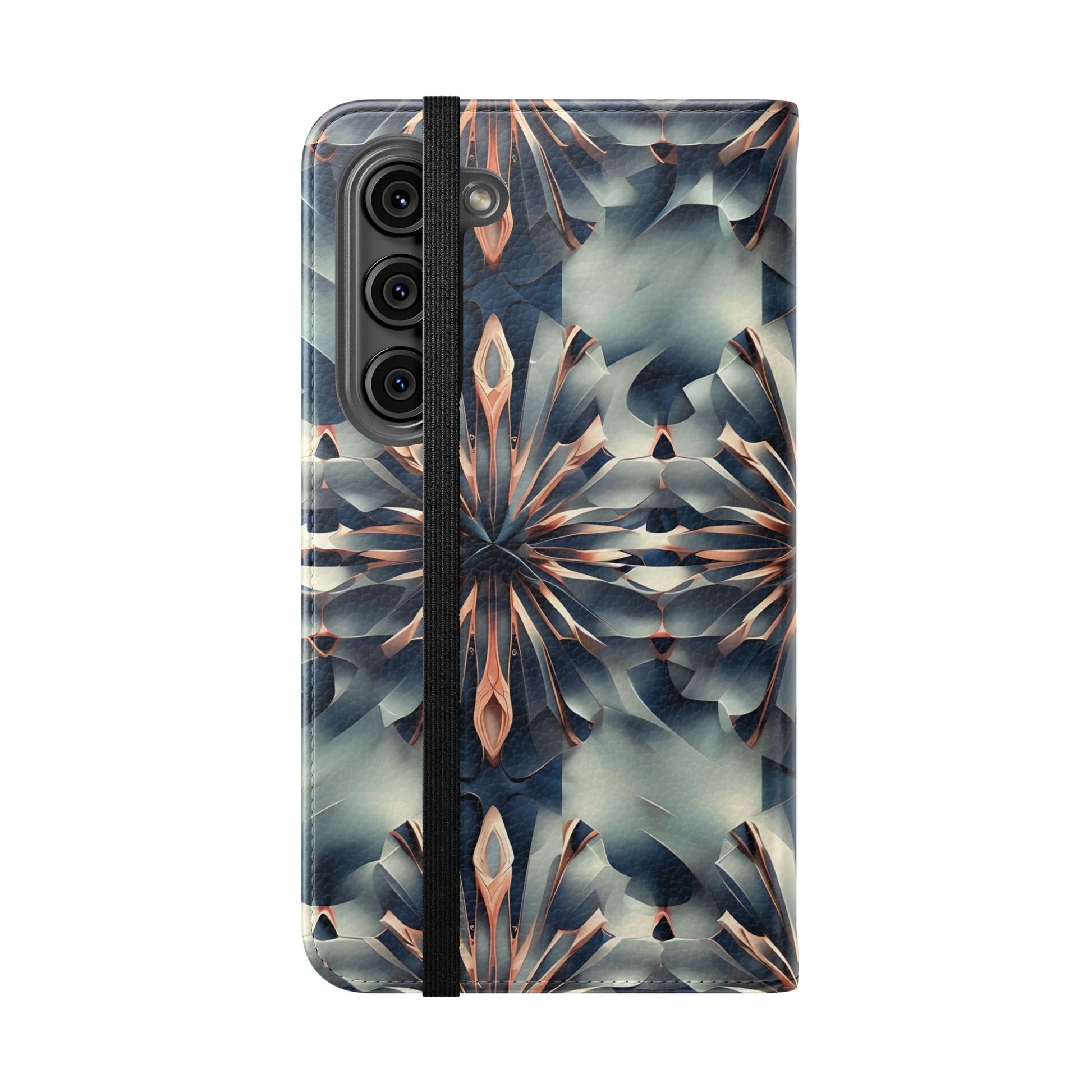 Obsidian Kaleidoscope Samsung Galaxy S23 Wallet Case - Elegant Abstract Flip Cover with Card Slots