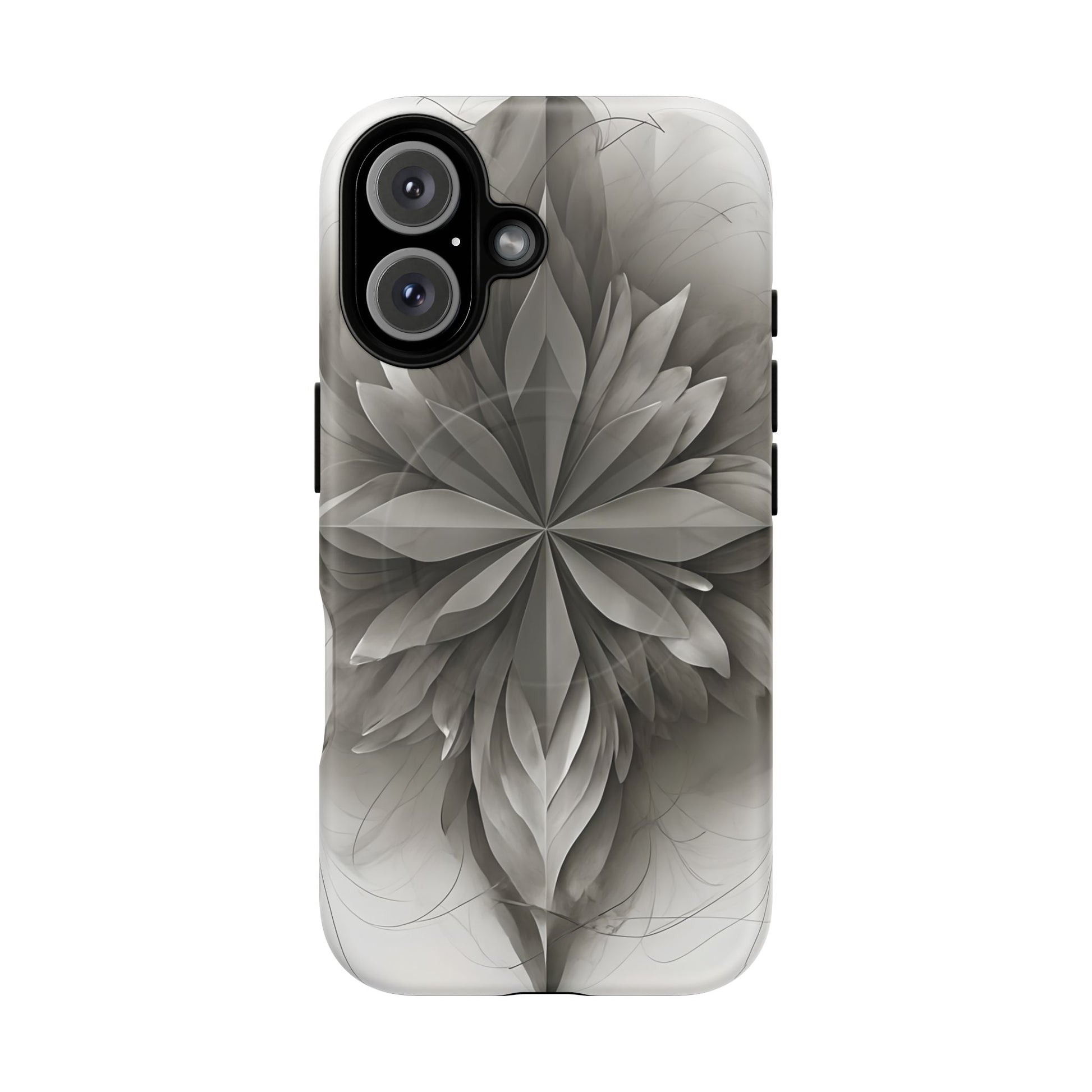 Silver Lotus - Elegant Monochrome Floral iPhone 16 MagSafe Phone Case - Modern Lotus Design