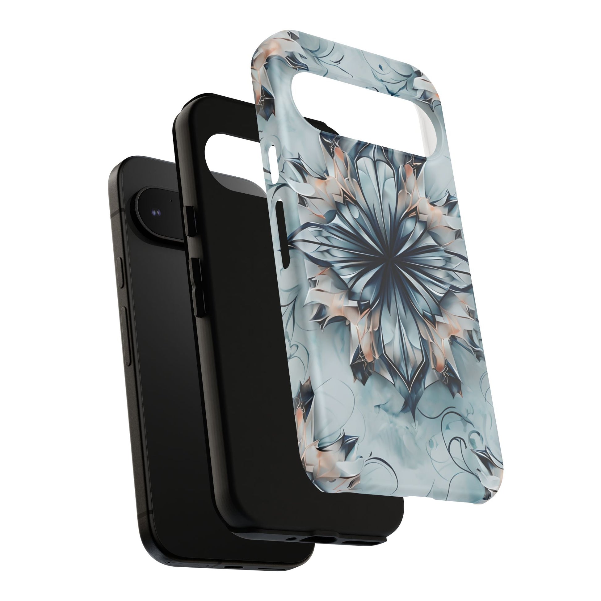 Indigo Mirage - Artistic Kaleidoscope Collection Artistic Floral - Google Pixel 9 Tough Phone Case - Bold Indigo Symmetrical Design