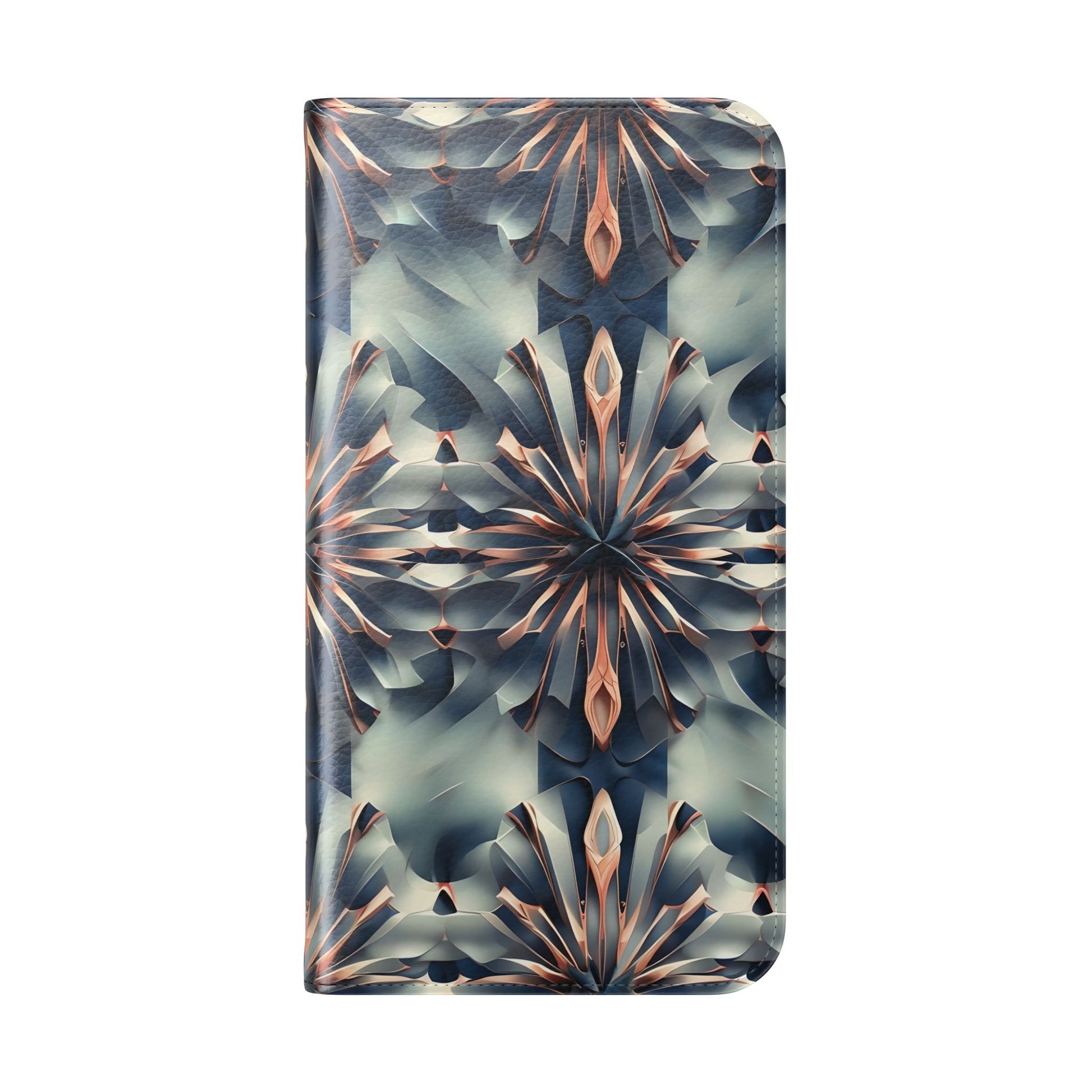 Obsidian Kaleidoscope iPhone 16 Plus Wallet Case - Elegant Abstract Flip Cover with Card Slots