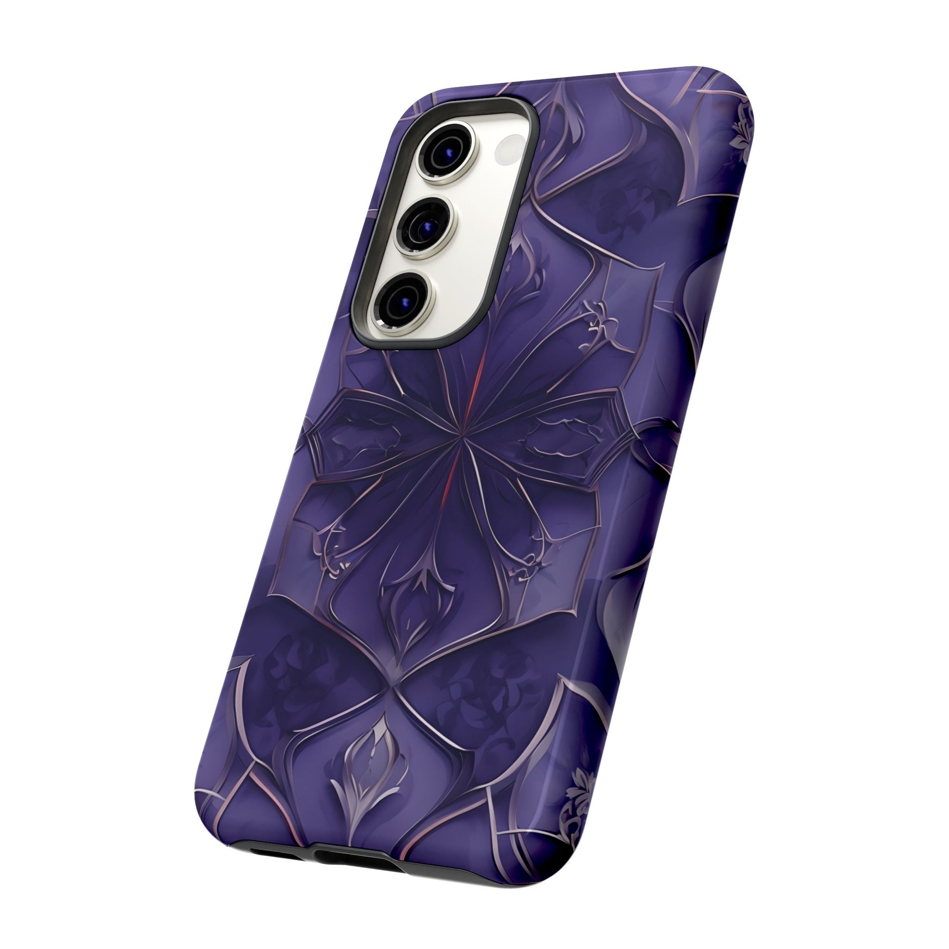 Violet Nebula - Kaleidoscope Collection Artistic Floral Burst - Samsung Galaxy S23 Tough Phone Case - Bold Purple Symmetrical Design