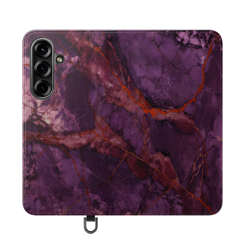 Amethyst Current Wallet Phone Case - Elegant Purple Marble Flip Cover for Samsung Galaxy S25
