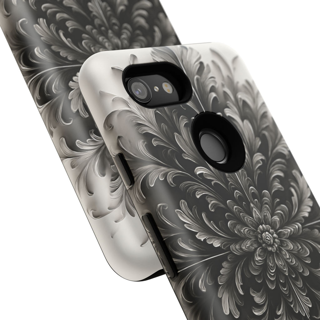 Obsidian Bloom - Elegant Black & White Google Pixel 3 Tough Phone Case - Intricate Mandala Flower Design