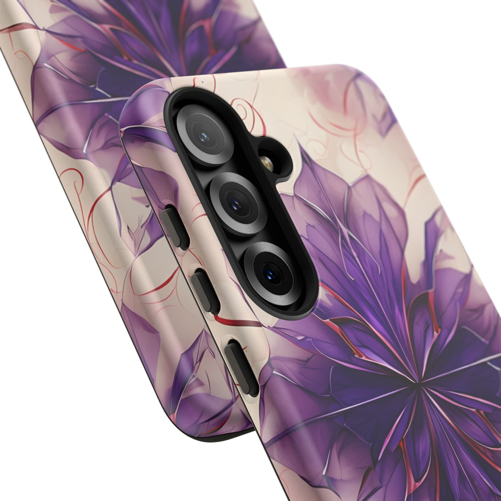 Violet Reverie - Kaleidoscope Collection Artistic Floral Burst - Samsung Galaxy S25 Plus Tough Phone Case - Bold Purple Symmetrical Design