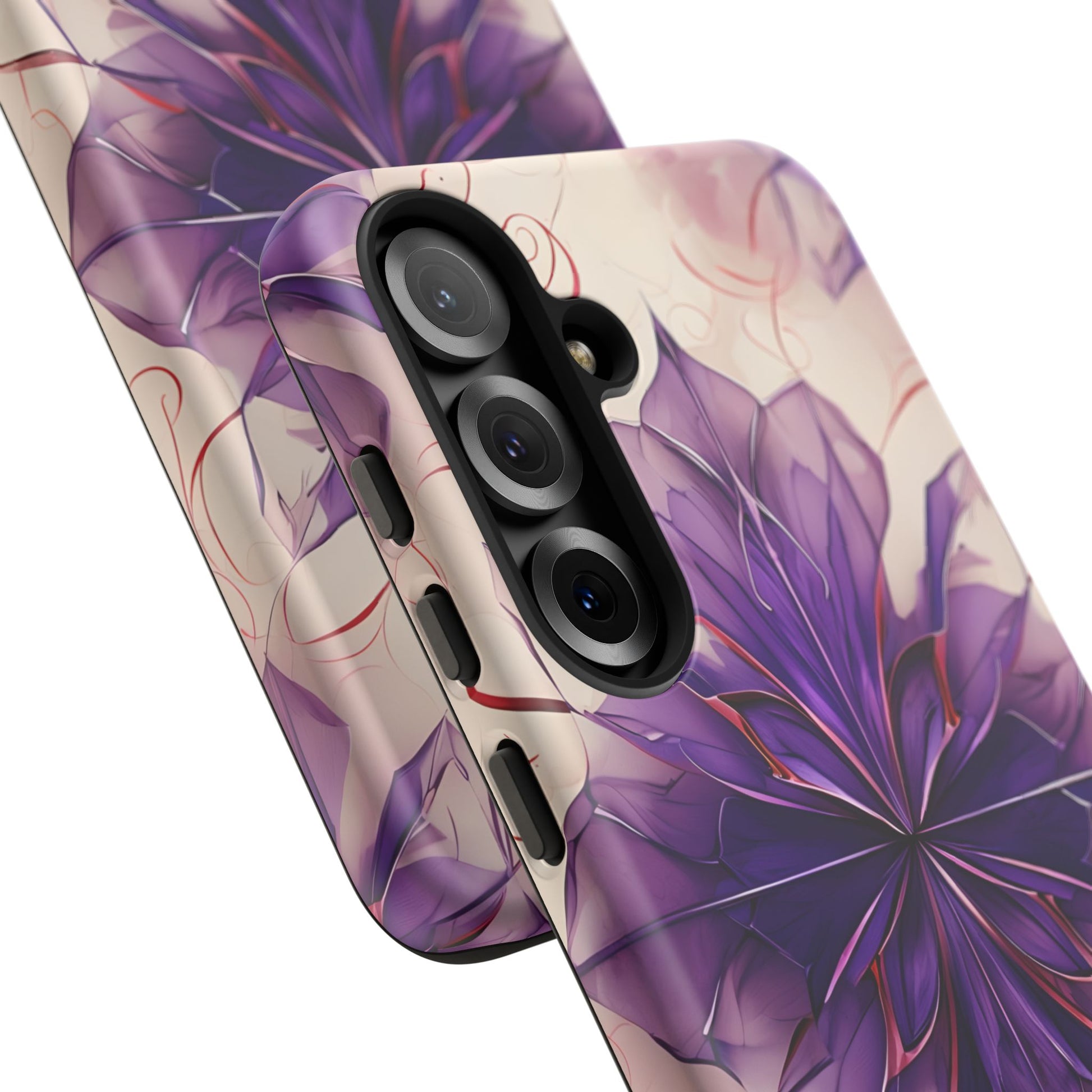 Violet Reverie - Kaleidoscope Collection Artistic Floral Burst - Samsung Galaxy S25 Plus Tough Phone Case - Bold Purple Symmetrical Design