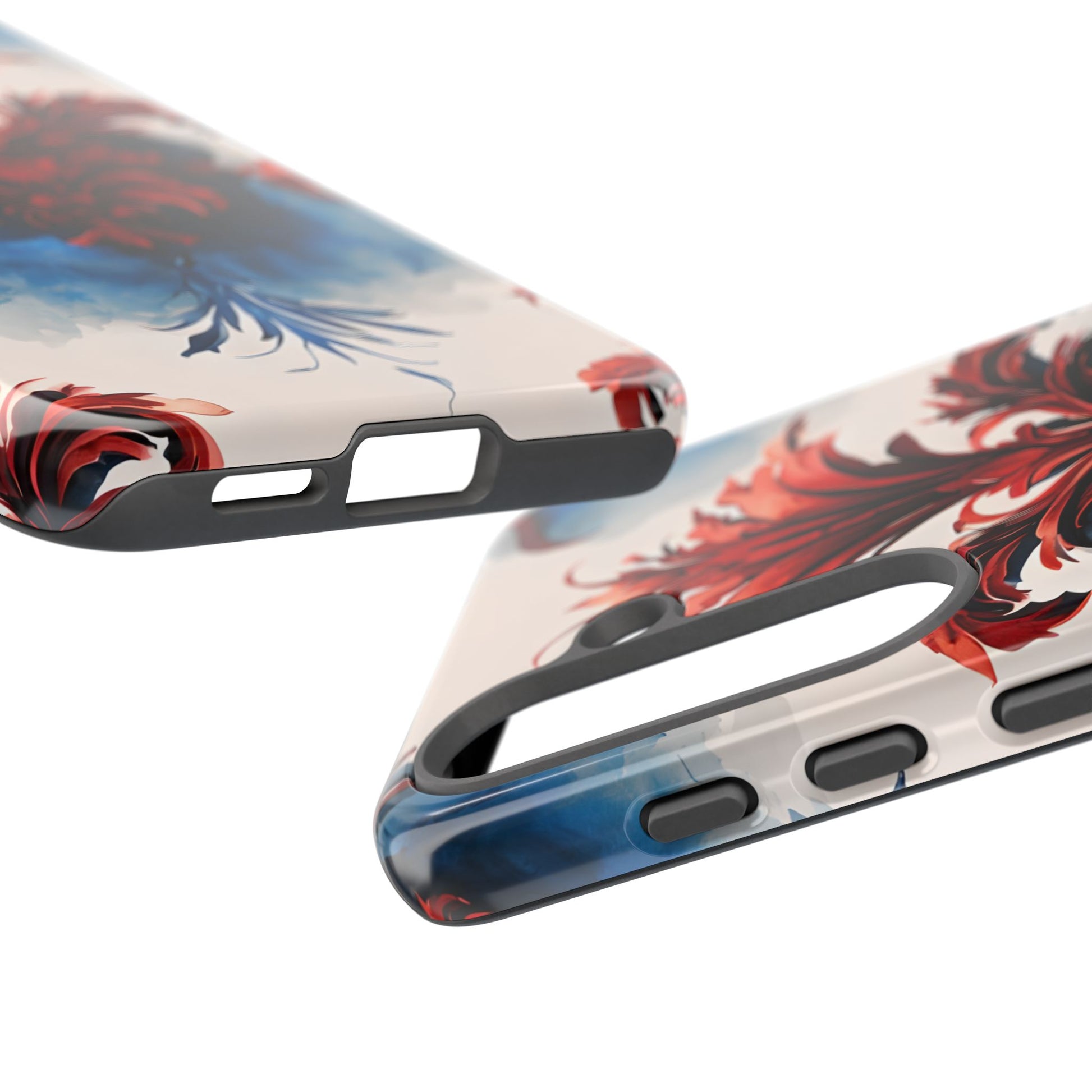 Crimson Plume - Bold Artistic Feather Samsung Galaxy S25 Tough Phone Case - Dramatic Red & Blue Design