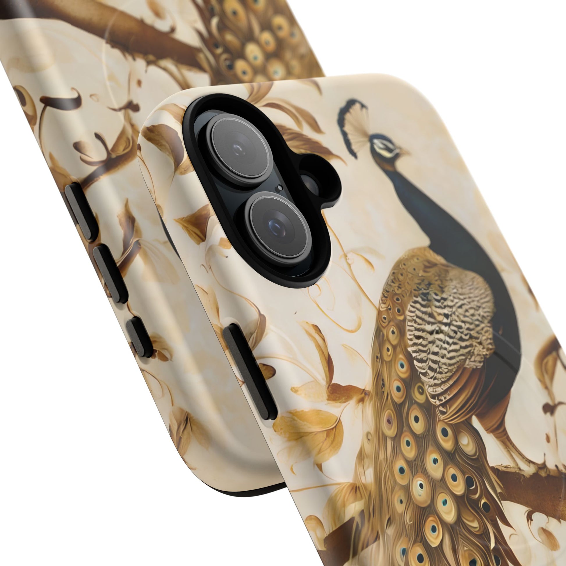 Golden Plumage - Luxe Peacock Art iPhone 16 Plus Phone Case - MagSafe Compatible - Elegant Gold & Cream Design
