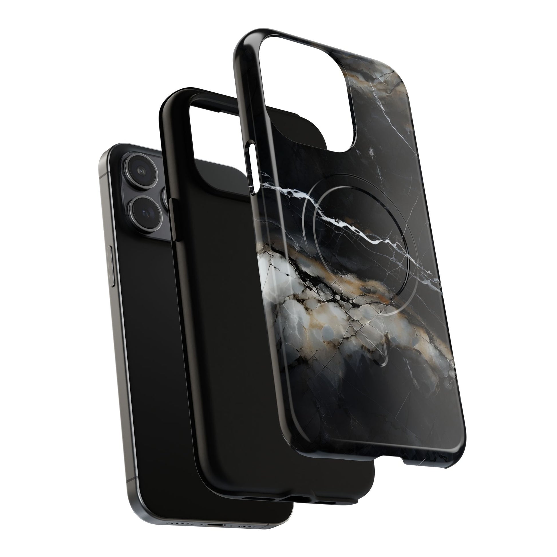 Obsidian Vein iPhone 15 Pro Max MagSafe Phone Case -Black Neutral Marble Design