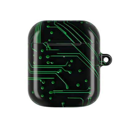 Green Circuit Grid AirPod Case - Green & Black Computer Design Earbud Cover for Gen 1, 2, 3, Pro Gen 1 & 2