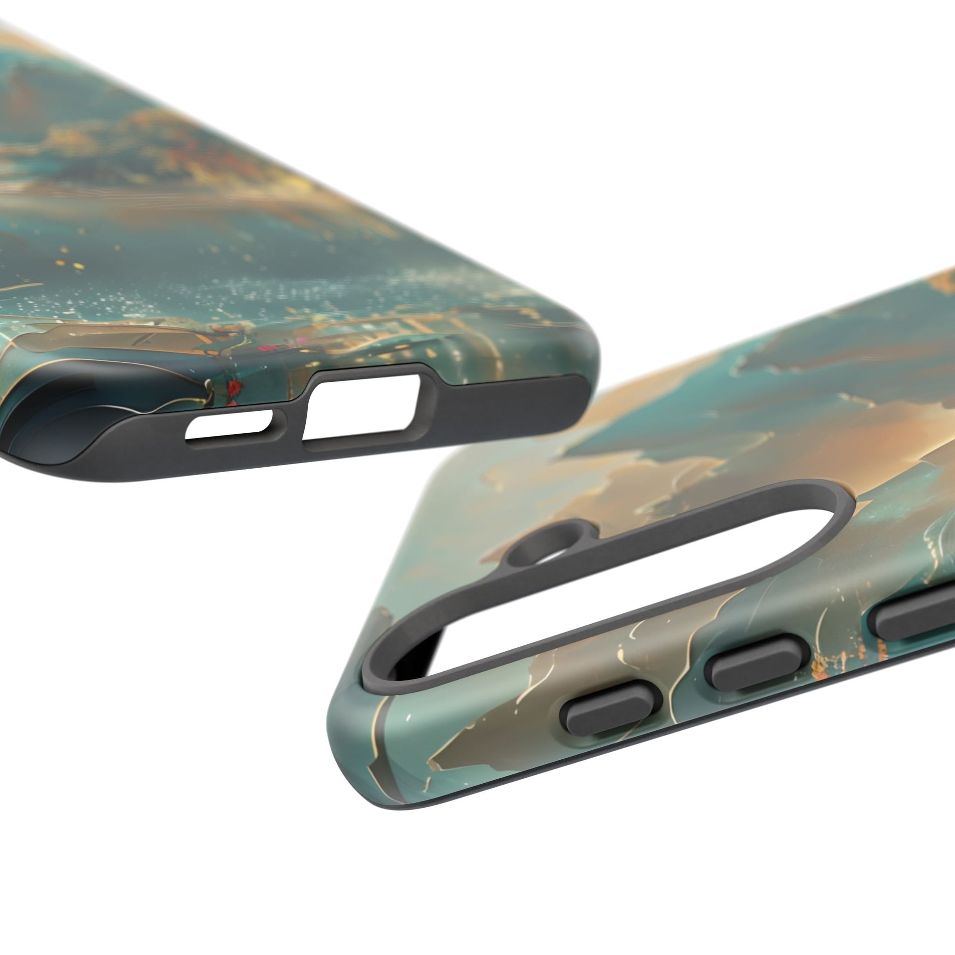 Misty Horizon - Serene Landscape Art Samsung Galaxy S25 Tough Phone Case - Tranquil Mountain & Lake Design