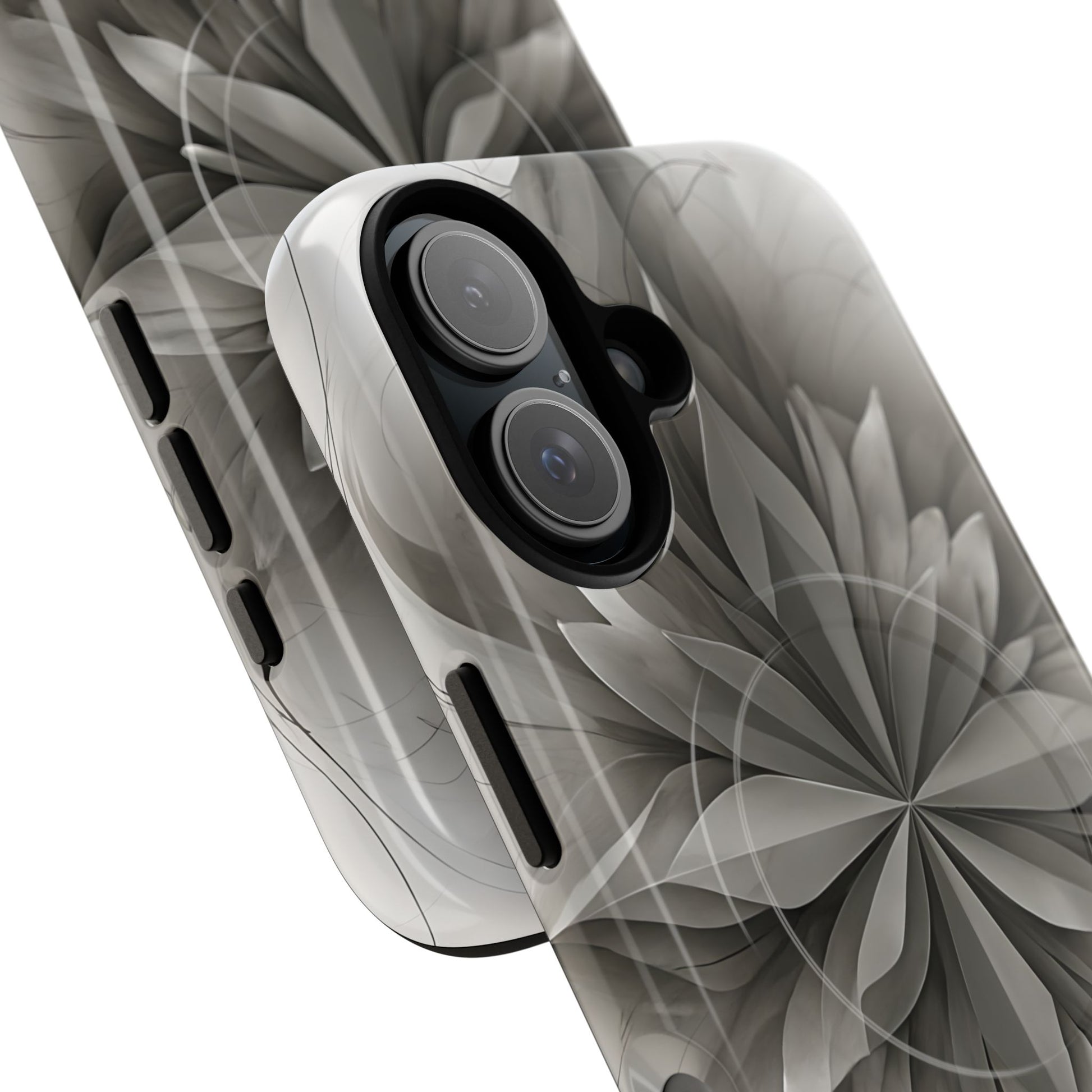 Silver Lotus - Elegant Monochrome Floral iPhone 16 MagSafe Phone Case - Modern Lotus Design