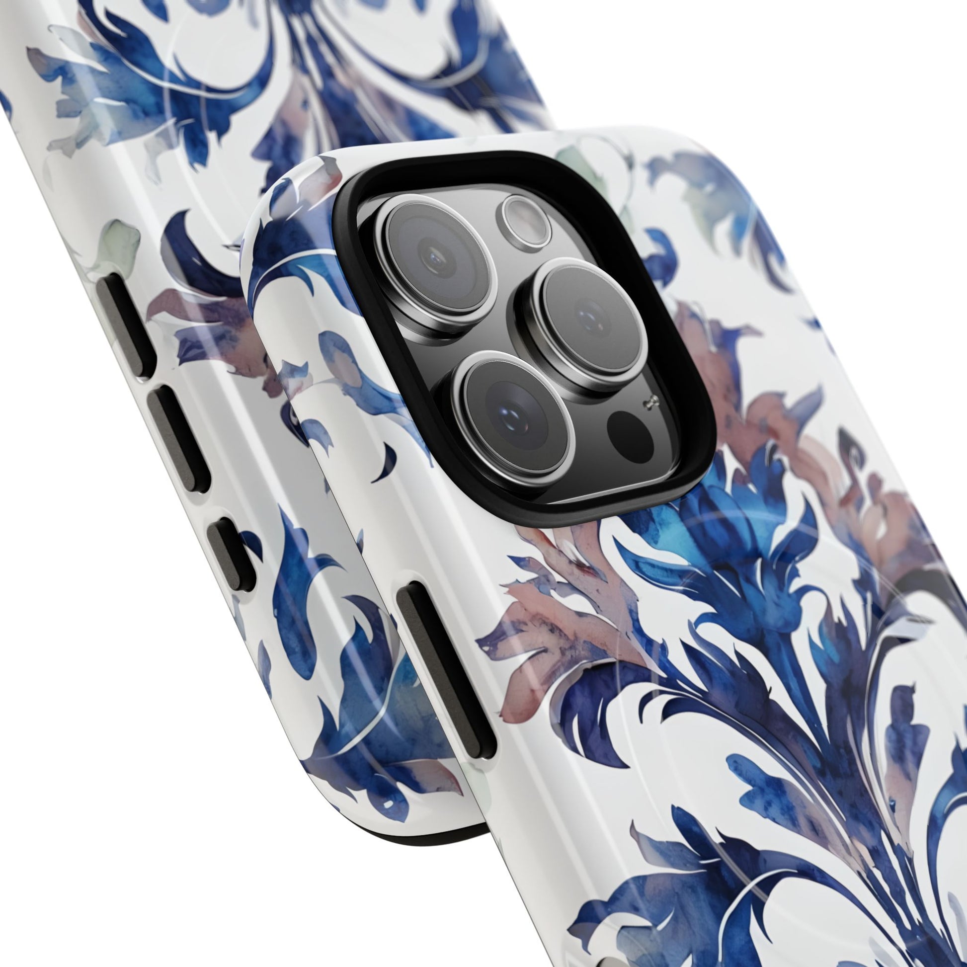 Delft Reverie - Elegant Blue & White iPhone 16 Pro MagSafe Phone Case - Dutch Delftware-Inspired Floral Design
