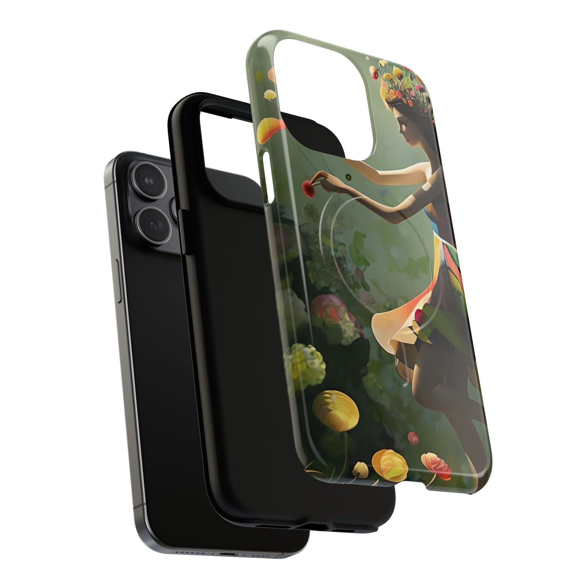 Dancing Wildflower Muse iPhone 15 Pro Max - Artistic Floral Fantasy Cover - MagSafe Compatible - Whimsical Nature-Inspired Protective Accessory